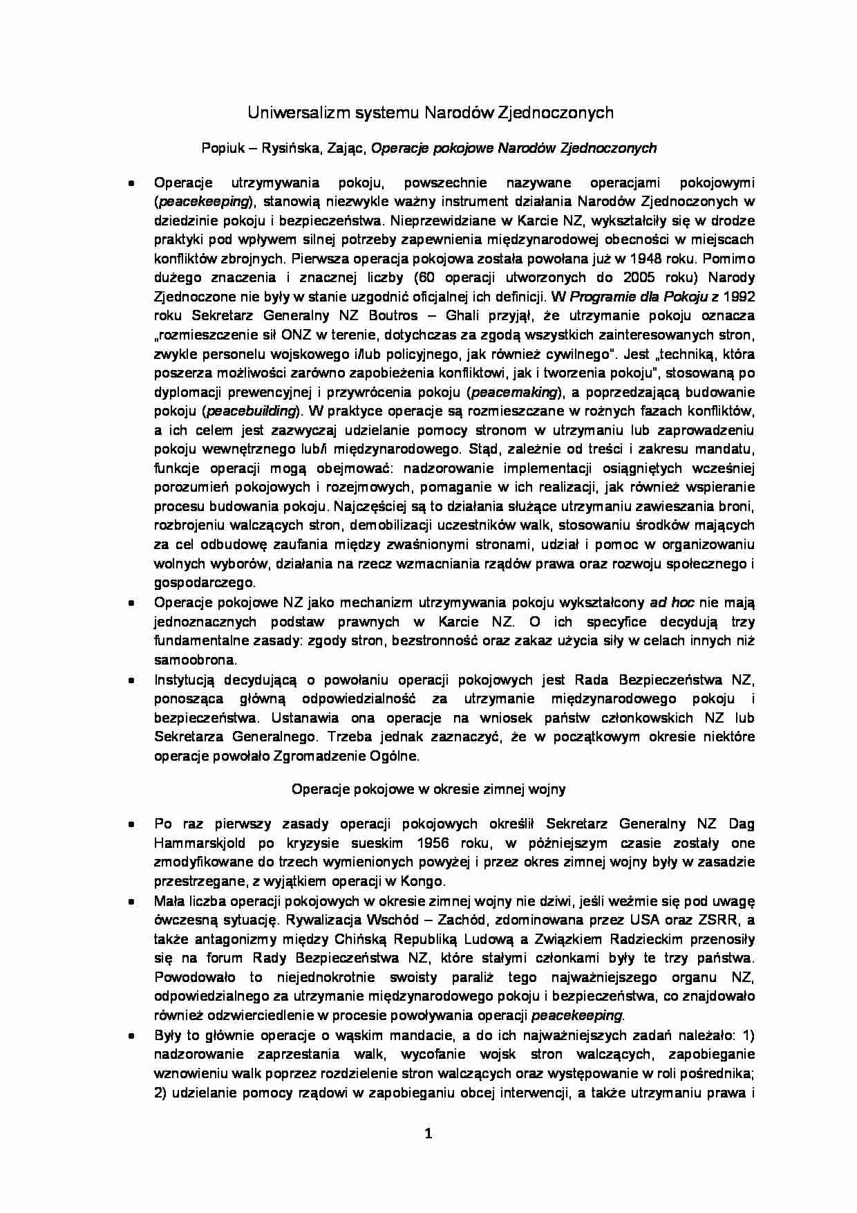 Uniwersalizm systemu Narodów Zjednoczonych-opracowanie - strona 1