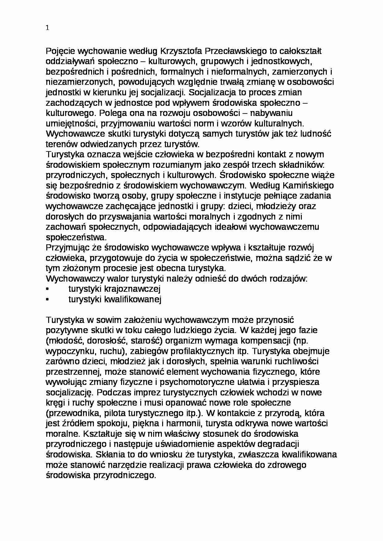 funkcja wychowawcza turystyki referat ćwiczenia - strona 1