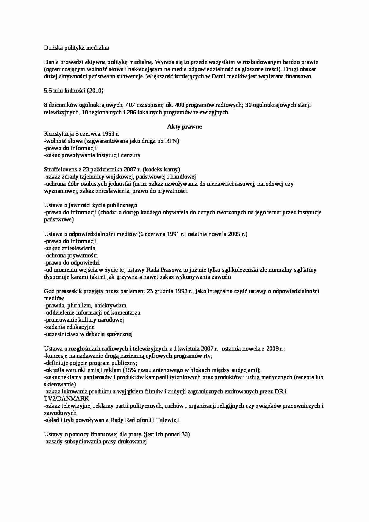 Duńska polityka medialna-opracowanie - strona 1