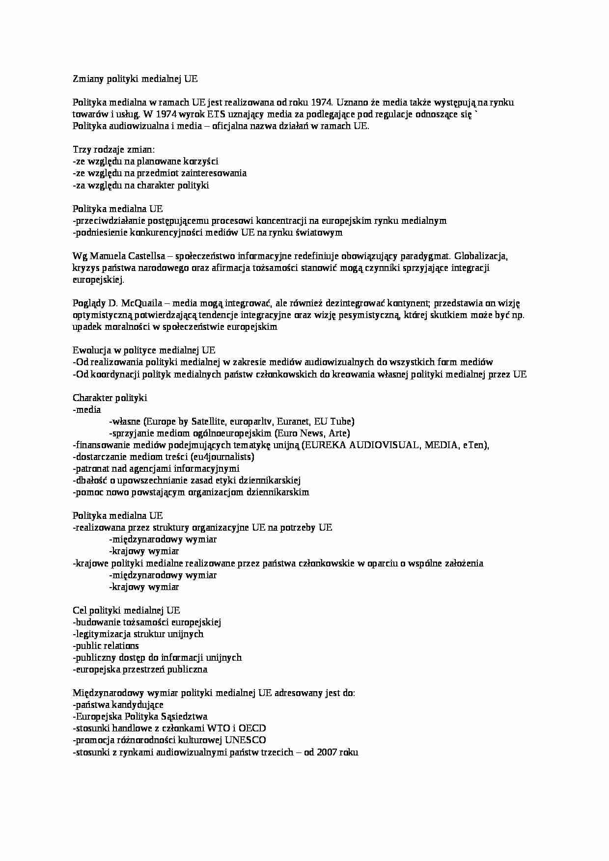Zmiany polityki medialnej UE-opracowanie - strona 1
