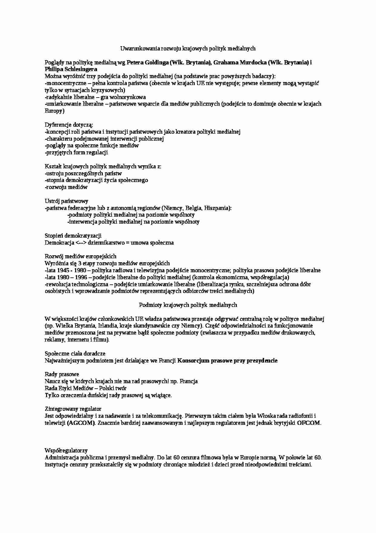 Uwarunkowania rozwoju krajowych polityk medialnych-opracowanie - strona 1