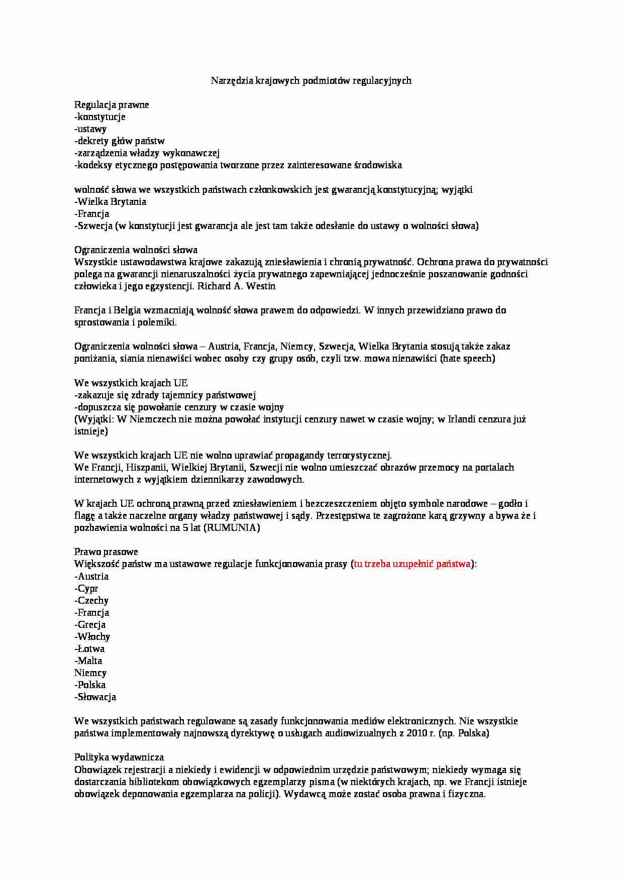 Narzędzia krajowych podmiotów regulacyjnych-opracowanie - strona 1