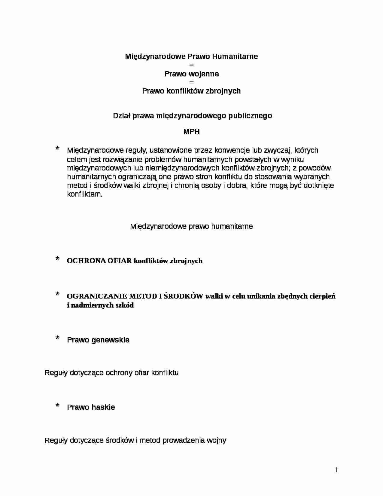 Międzynarodowe Prawo Humanitarne-opracowanie - strona 1