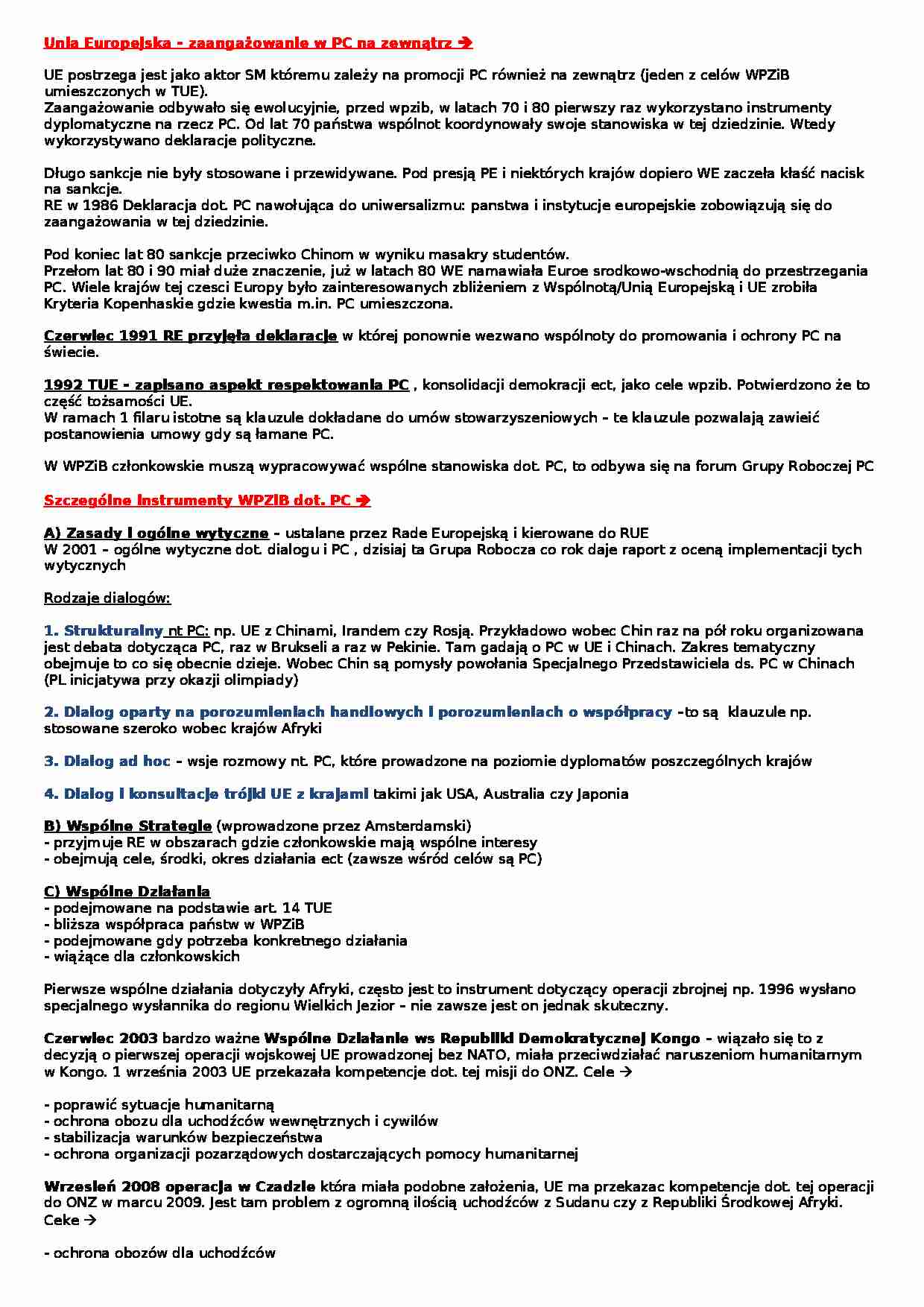 Unia Europejska - zaangażowanie w PC na zewnątrz-opracowanie - strona 1