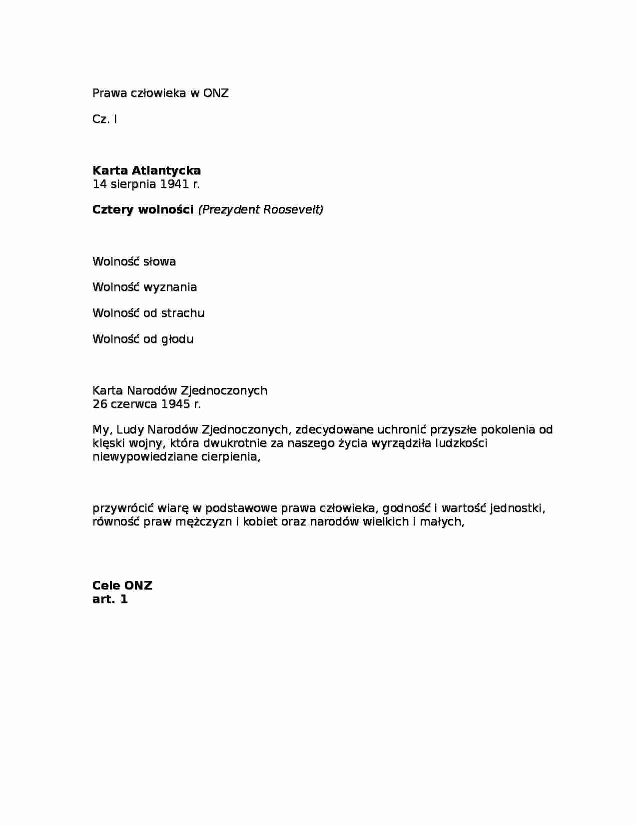 Prawa człowieka w ONZ-opracowanie - Karta Atlantycka - strona 1