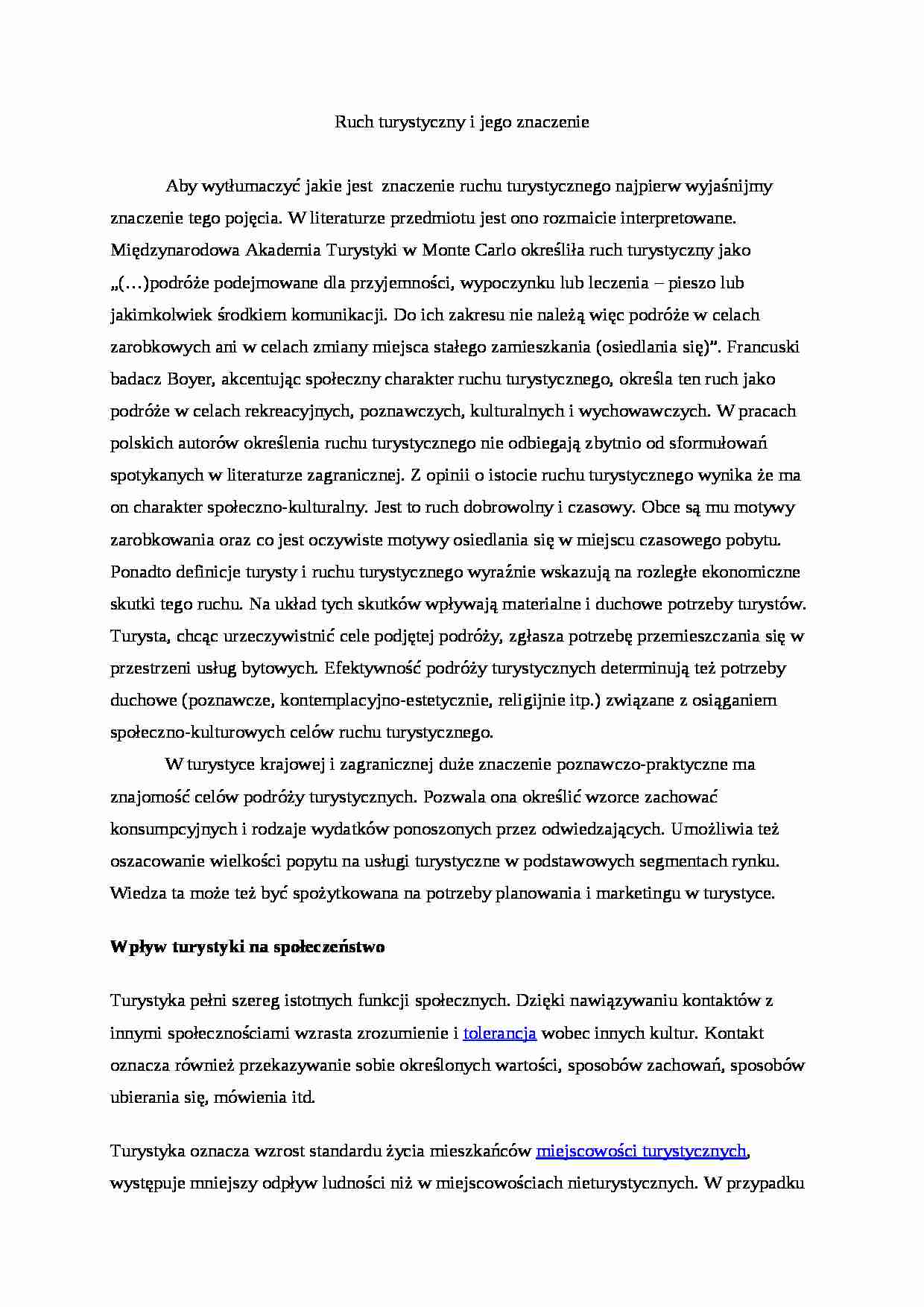 ruch turystyczny referat ćwiczenia - strona 1
