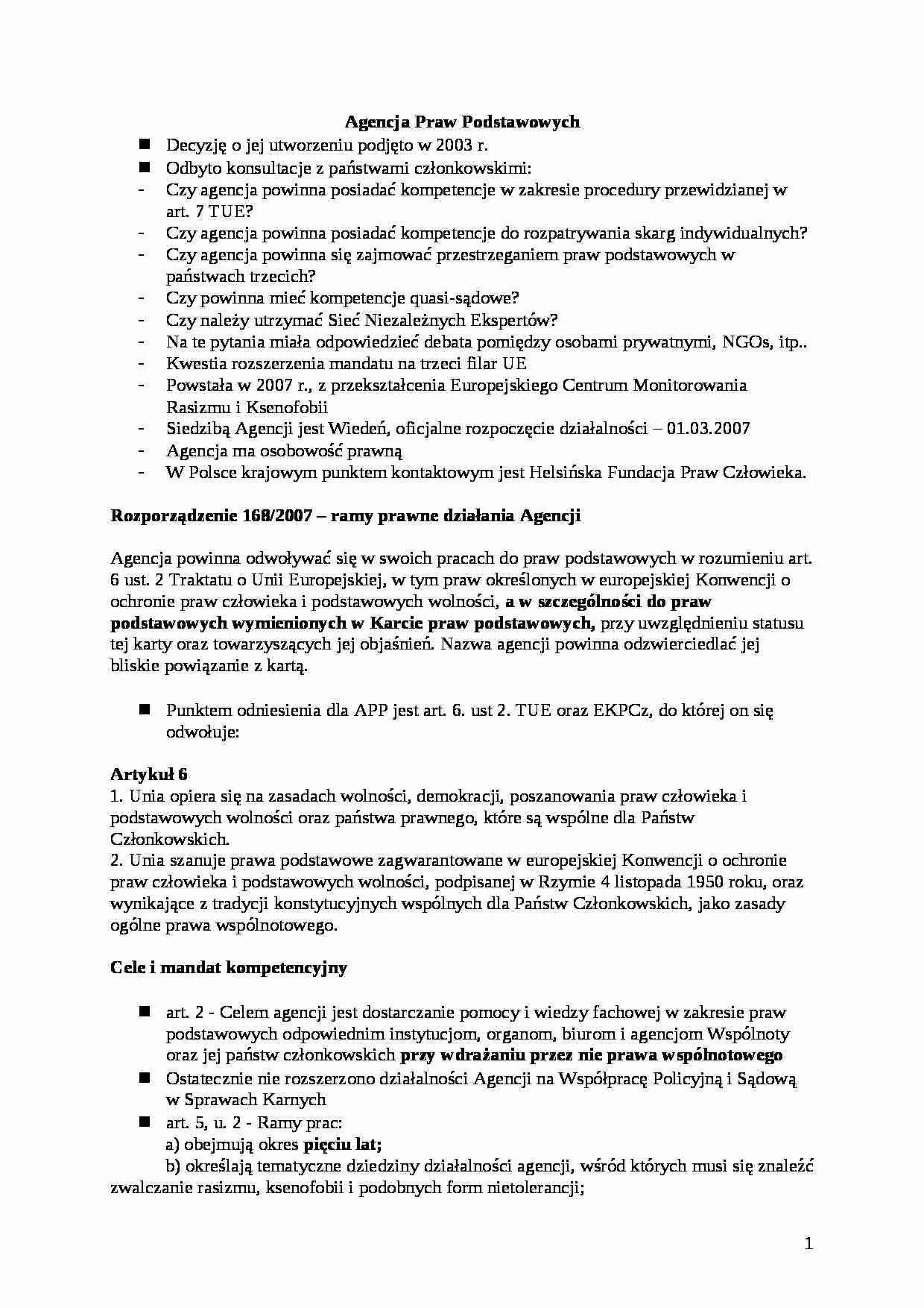 Agencja Praw Podstawowych-opracowanie - strona 1