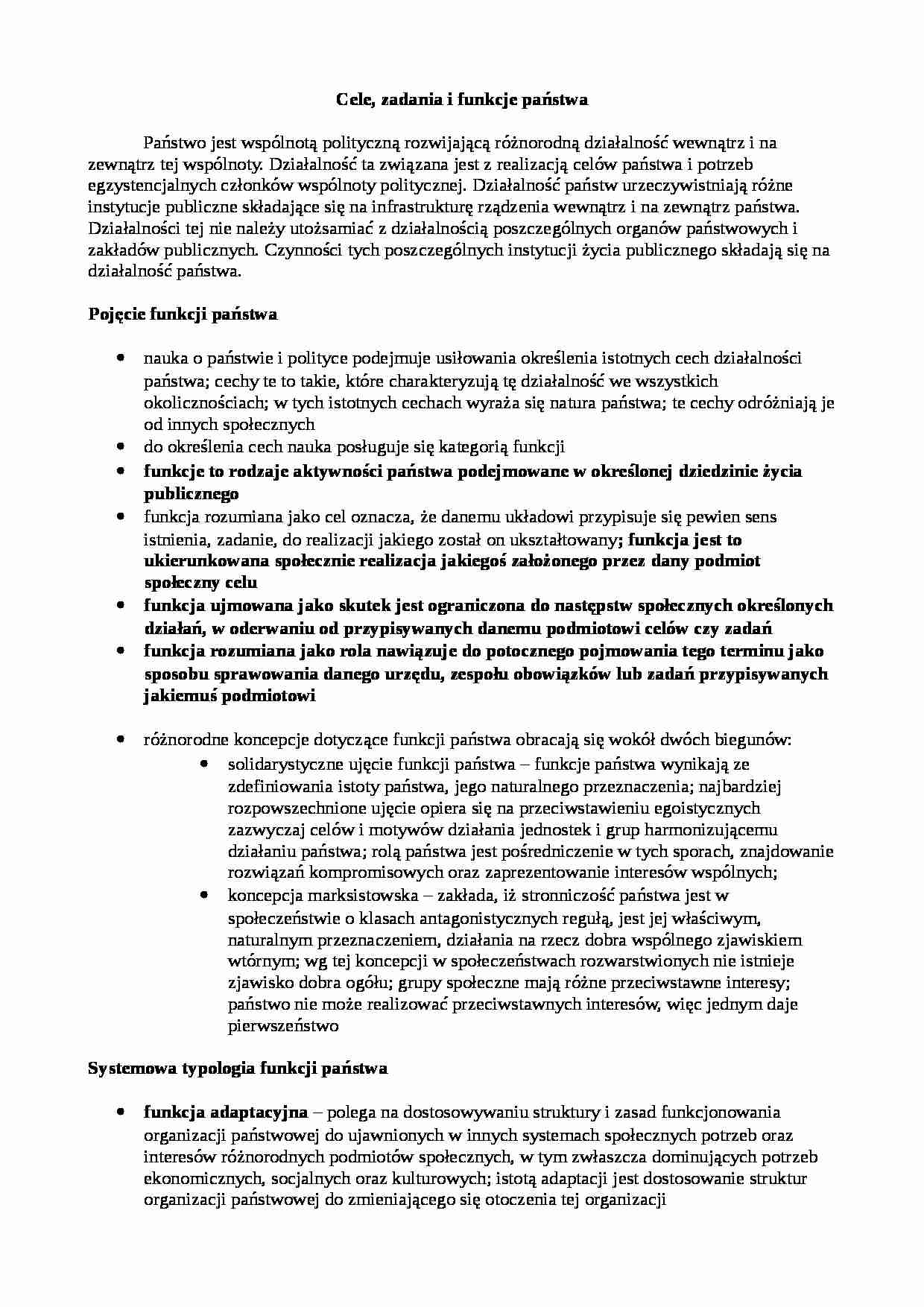Cele, zadania i funkcje państwa-opracowanie - strona 1