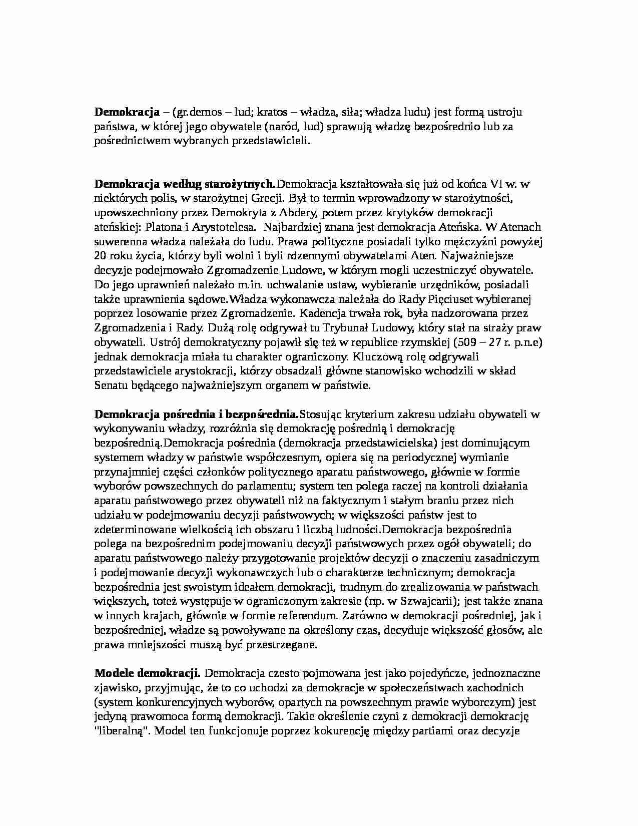 Demokracja-opracowanie - forma ustroju - strona 1