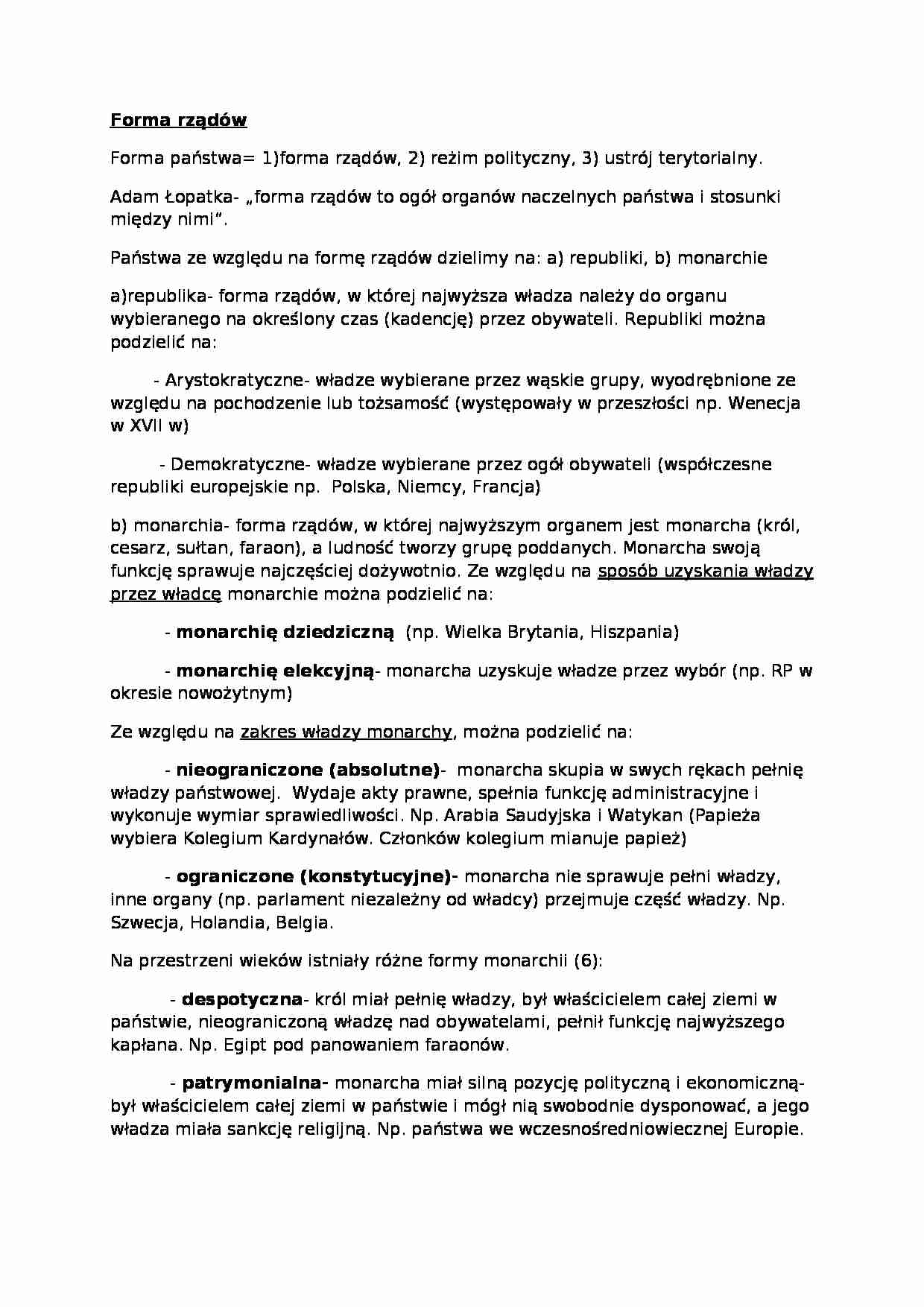 Forma rządów-opracowanie - strona 1