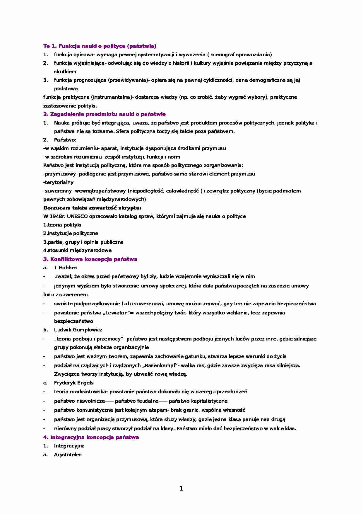 Funkcje nauki o polityce-opracowanie - strona 1