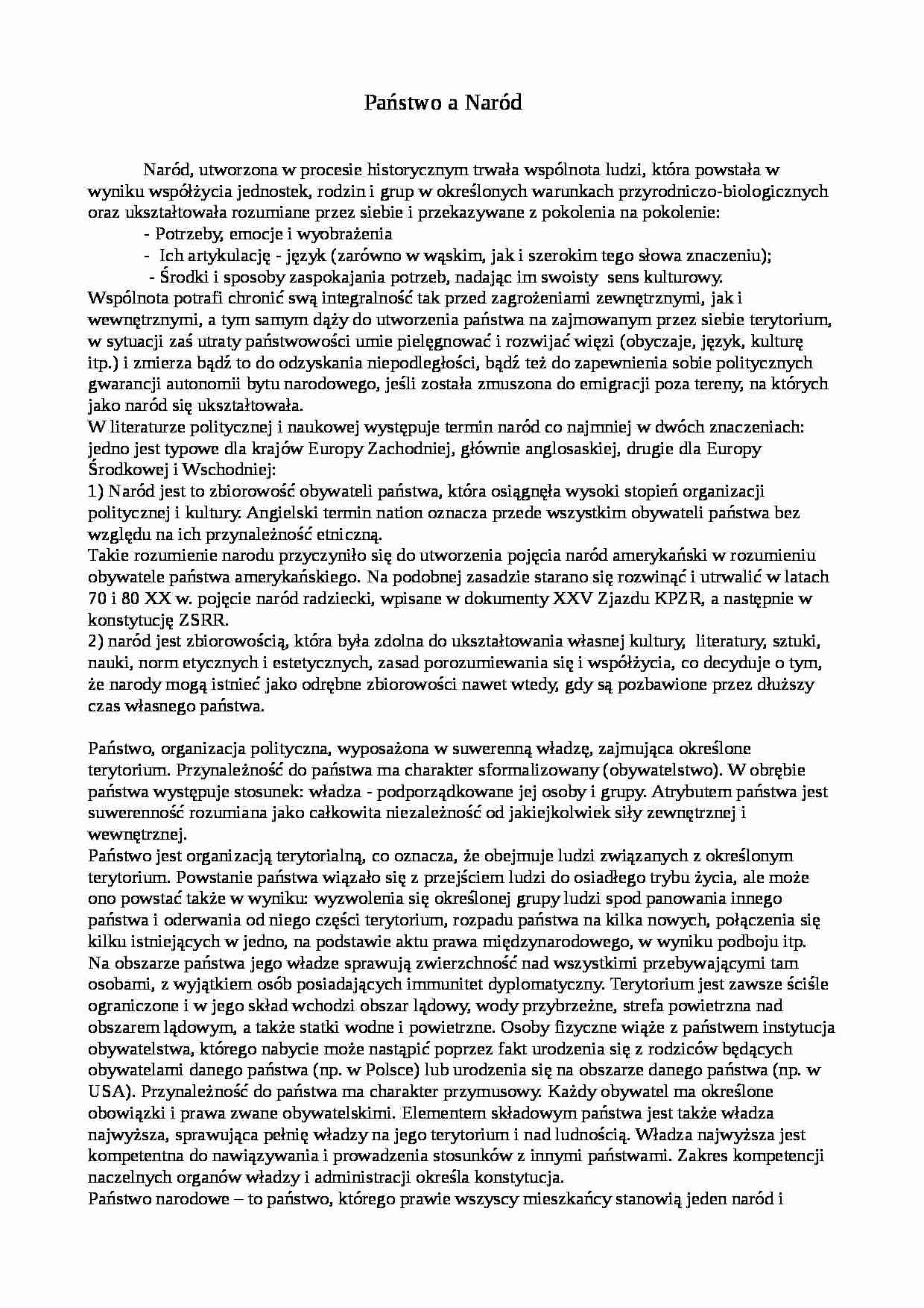 Państwo a Naród-opracowanie - strona 1