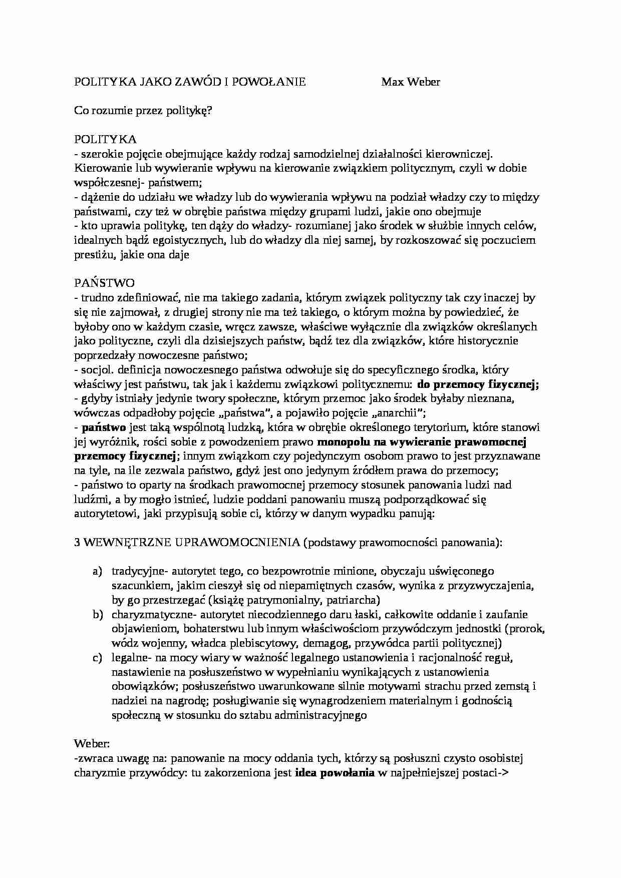 Polityka jako zawód i powołanie-Max Weber - strona 1
