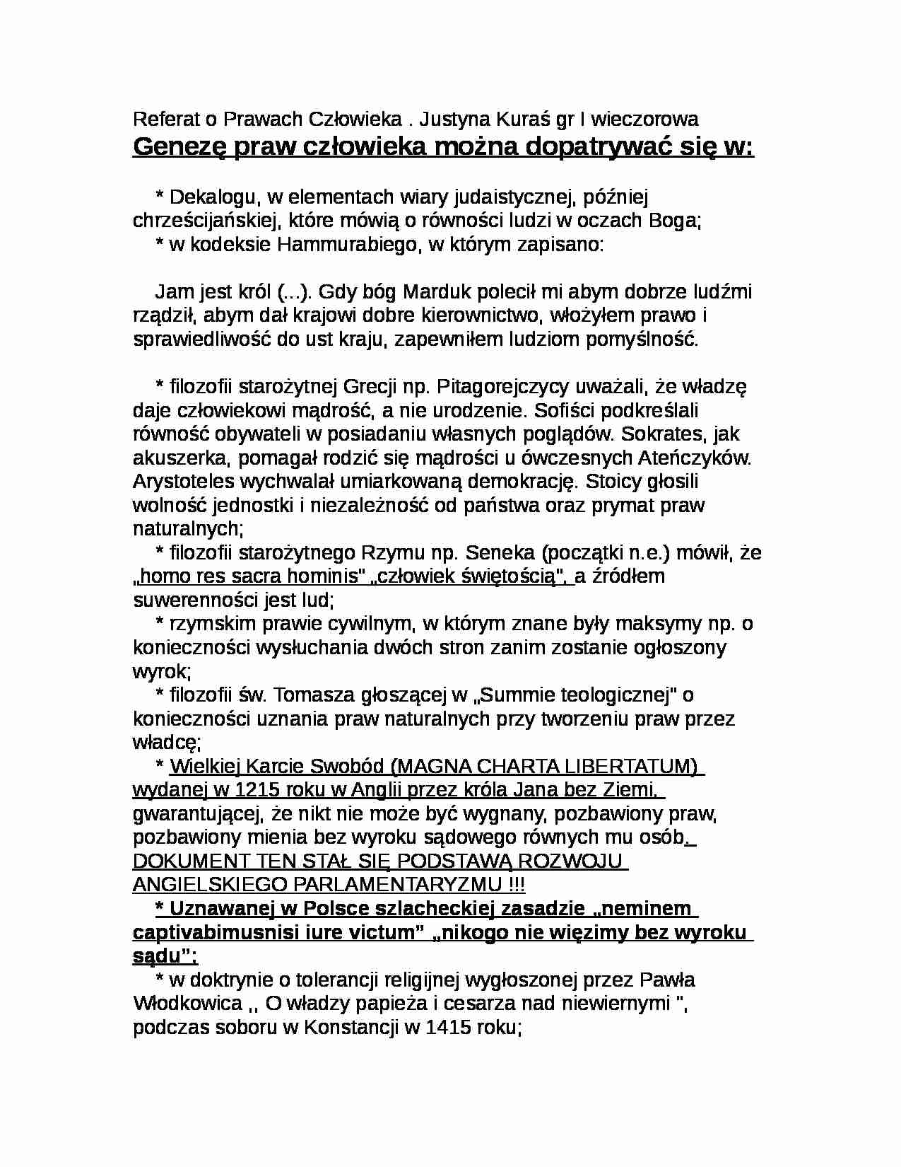 Geneza prawa człowieka-opracowanie - strona 1