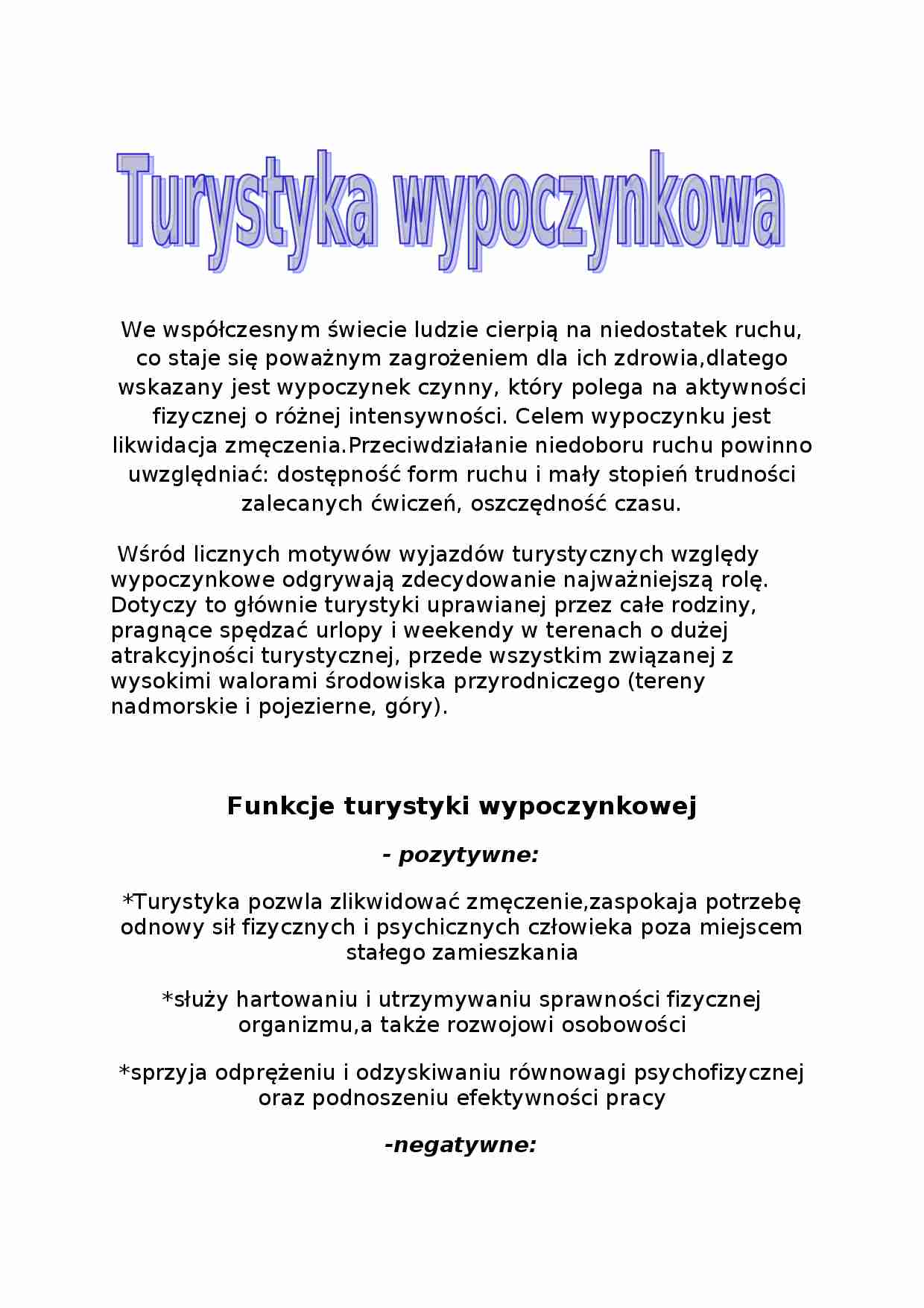turystyka wypoczynkowa referat ćwiczenia - strona 1