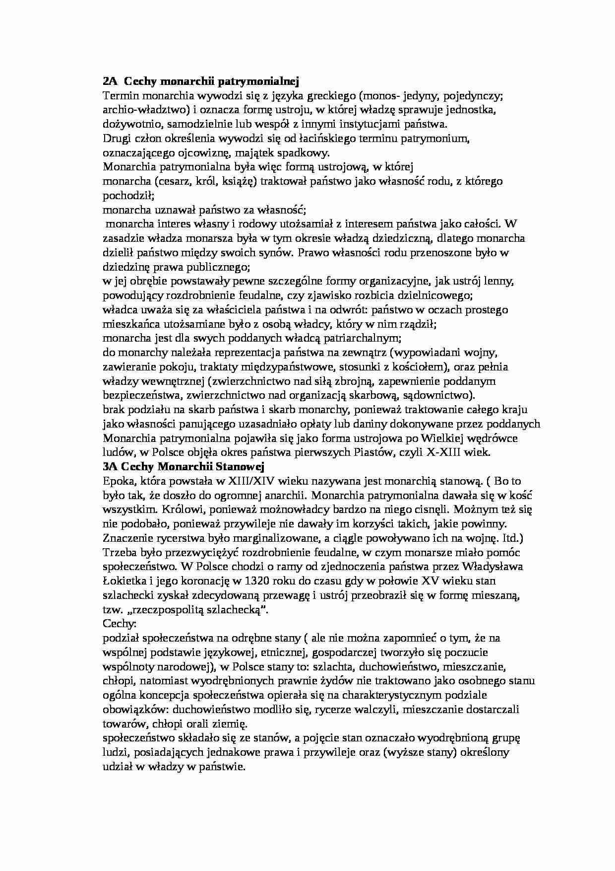 Cechy monarchii patrymonialnej-opracowanie 2 - strona 1