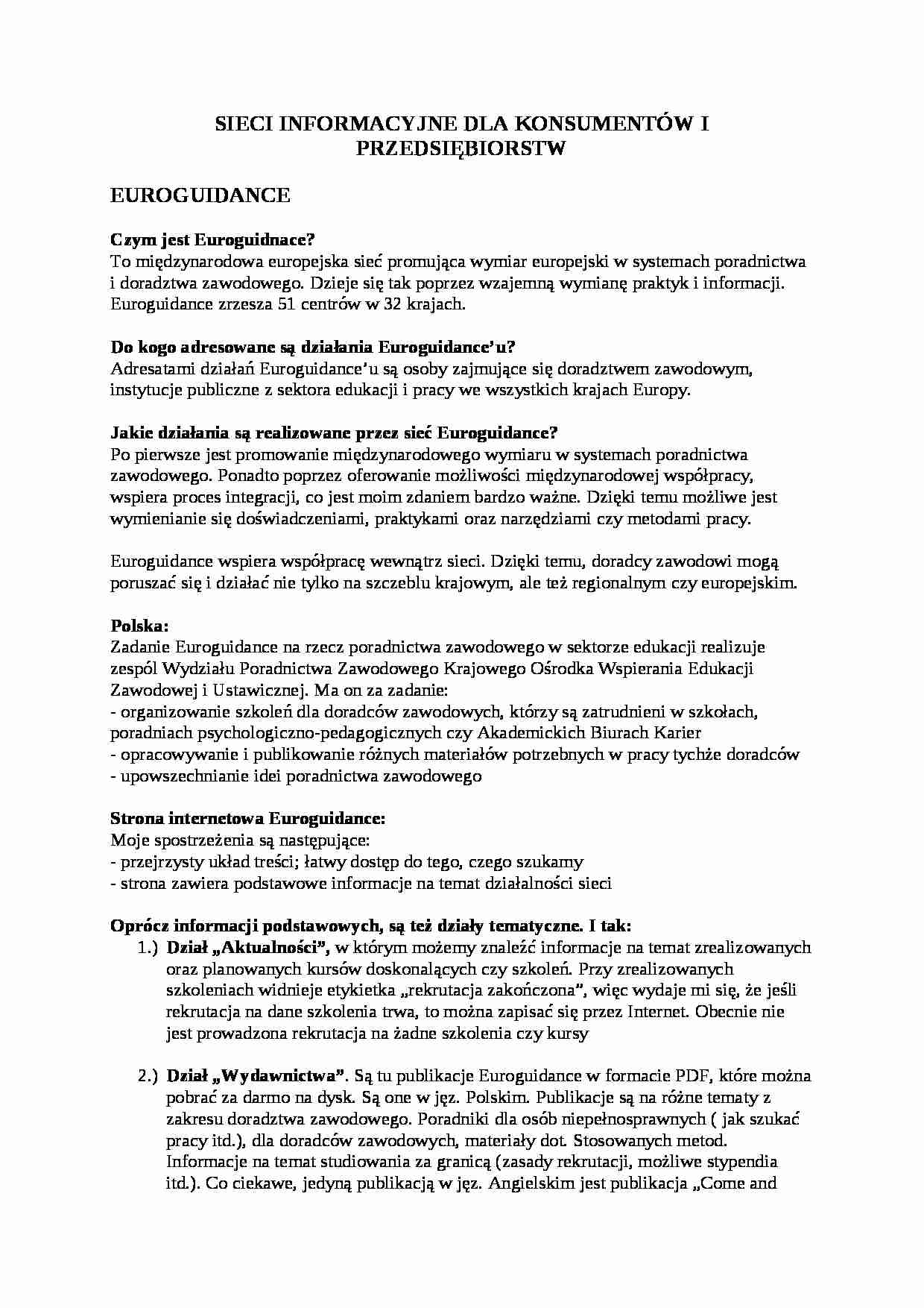 Euroguidance i eurydice-opracowanie - strona 1