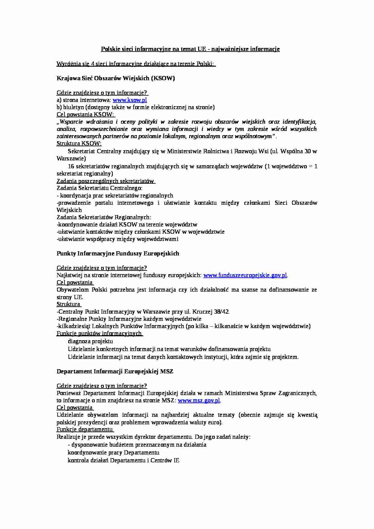 Polskie sieci informacyjne na temat UE-opracowanie - strona 1