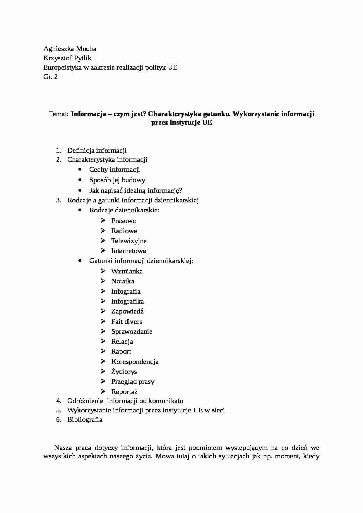 Wykorzystanie informacji przez instytucje UE-opracowanie - strona 1