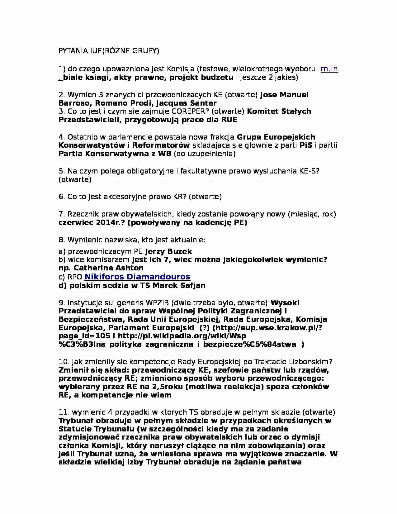 Instytucje UE-pytania  - strona 1