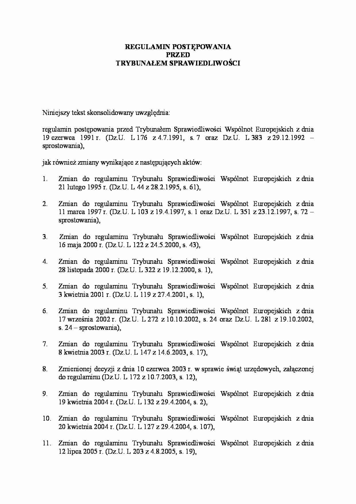 Regulamin TSUE - 1 lipca 2011 - strona 1