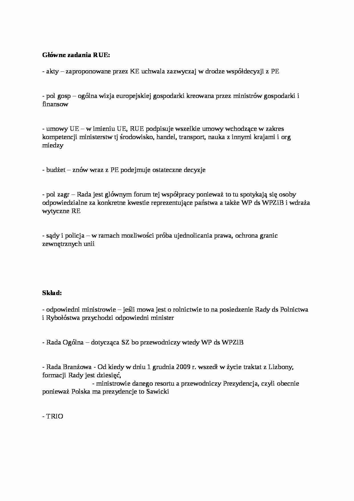 Główne zadania Rady UE-opracowanie - strona 1