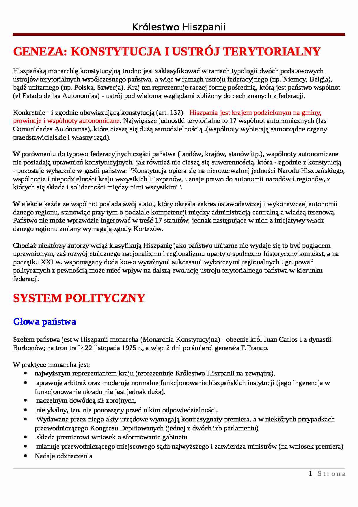 Hiszpania-konstytucja i ustrój terytrorialny - strona 1