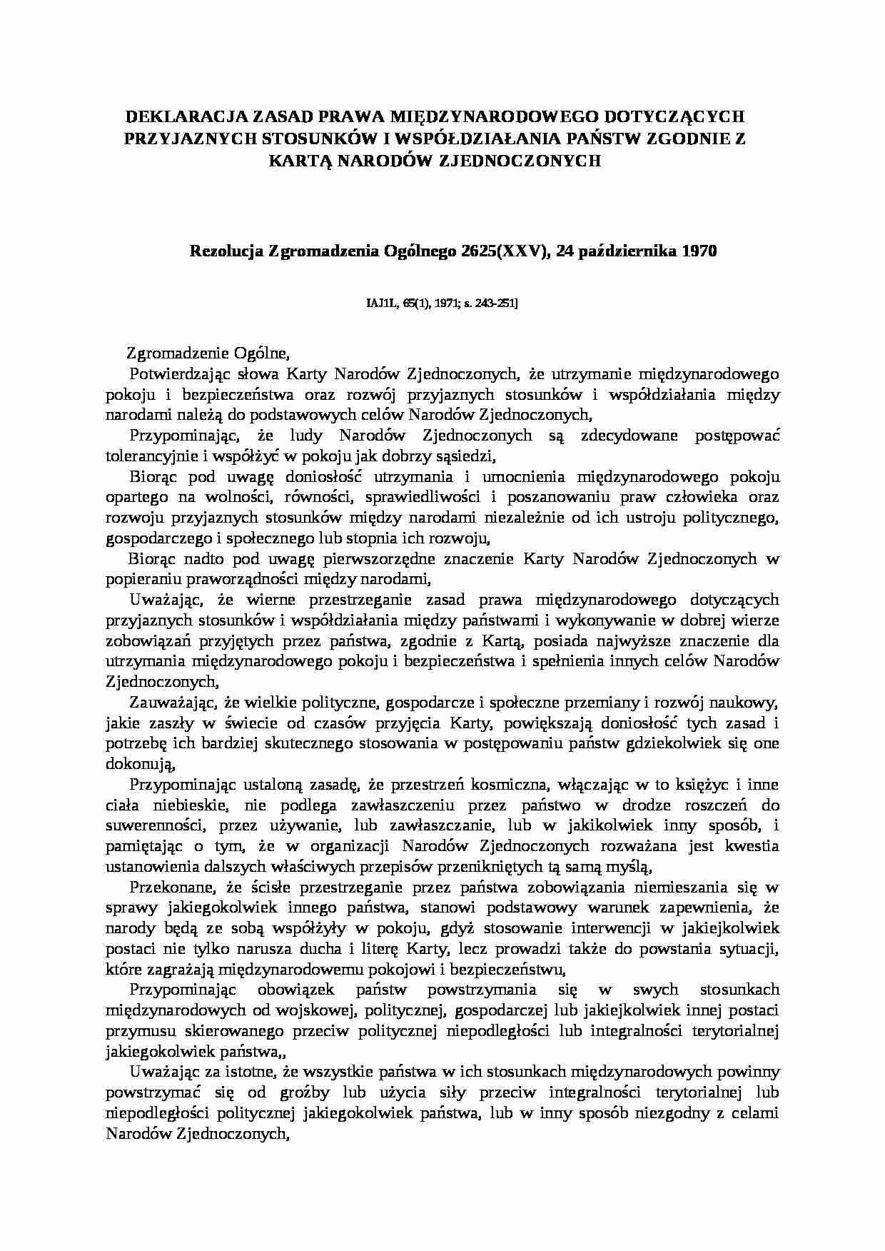 Deklaracja zasad prawa międzynarodowego 1970 - strona 1