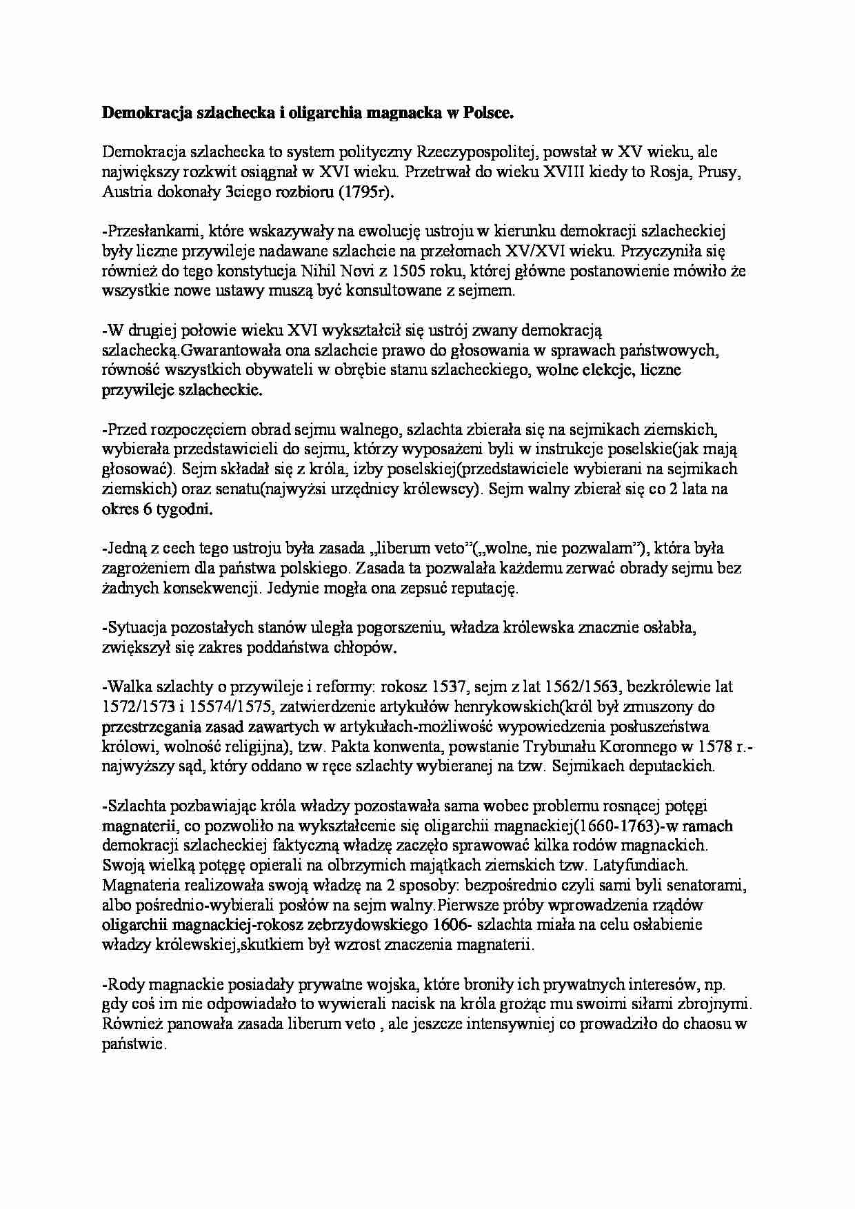  Demokracja szlachecka-opracowanie - strona 1