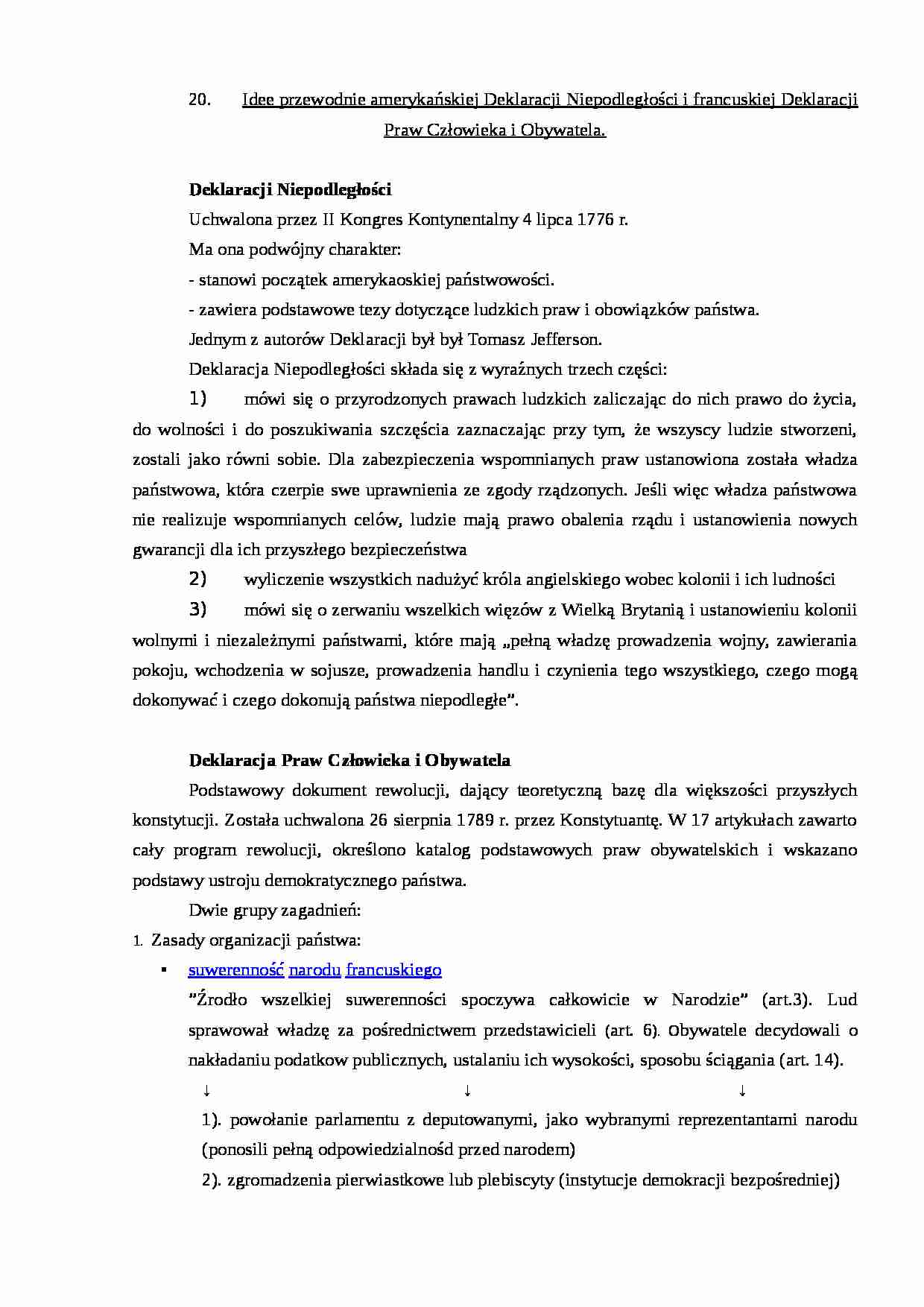  Idee przewodnie amerykańskiej Deklaracji Niepodległości i francuskiej Deklaracji Praw Człowieka i Obywatela - strona 1