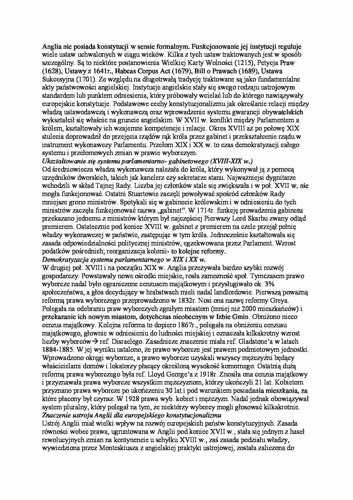 Konstytucja angielska-opracowanie - strona 1