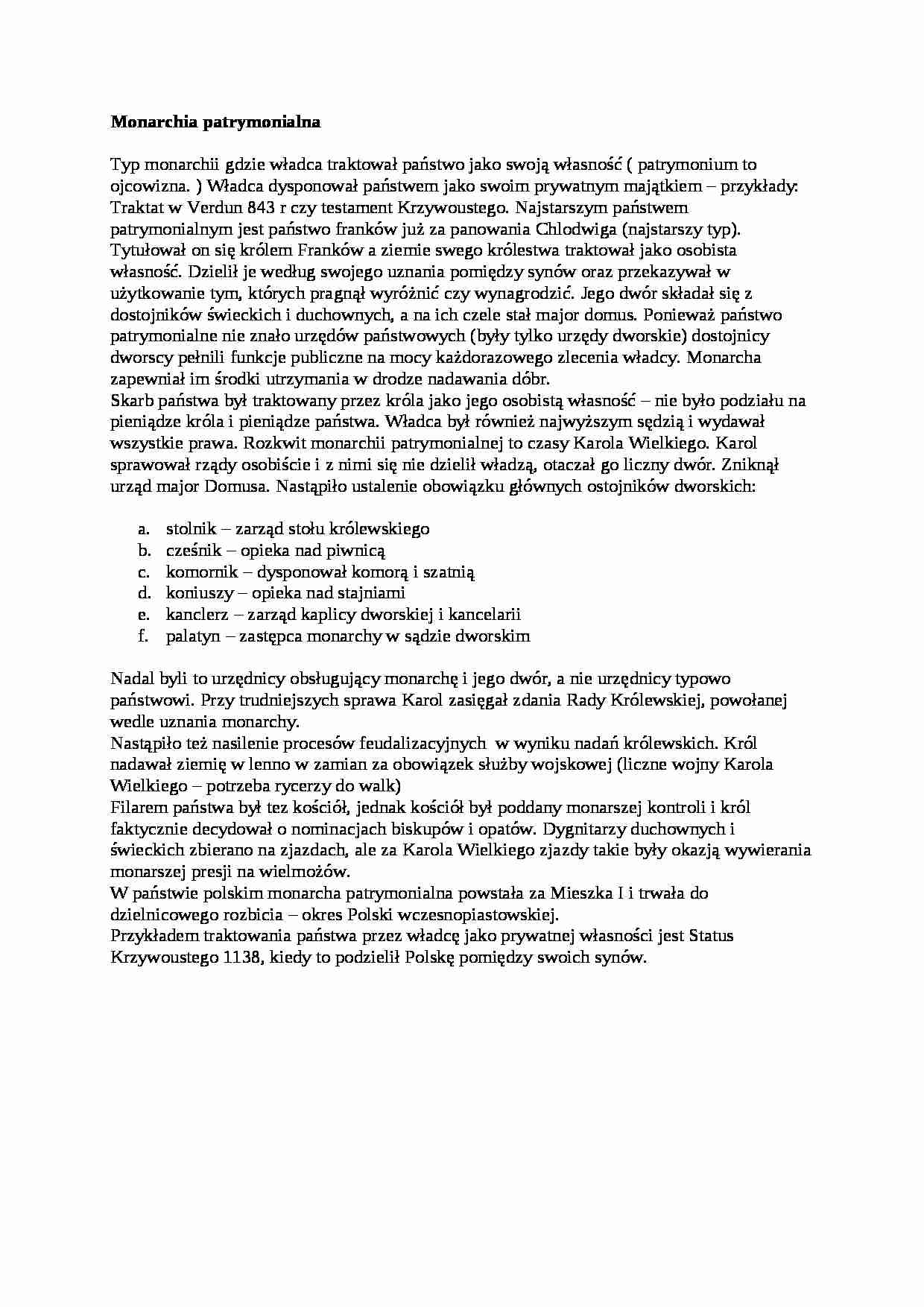  Monarchia patrymonialna i stanowa-opracowanie - strona 1