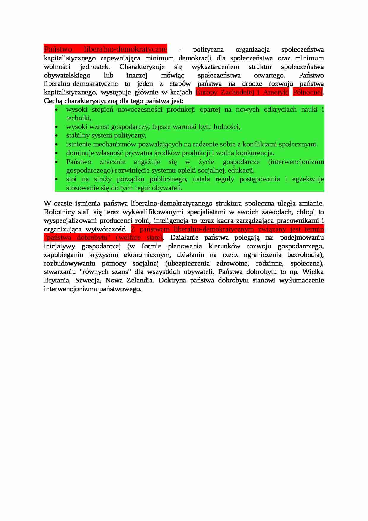  Państwo liberalno-demokratyczne-opracowanie - strona 1