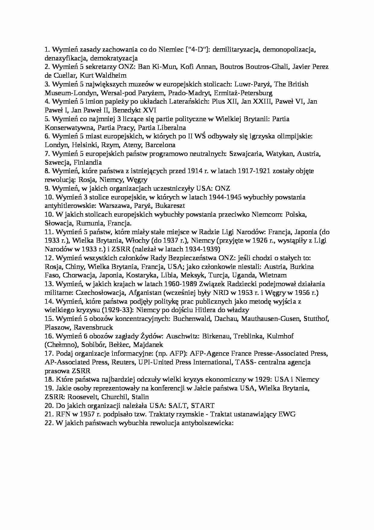 Historia społeczna europy-pytania  - strona 1