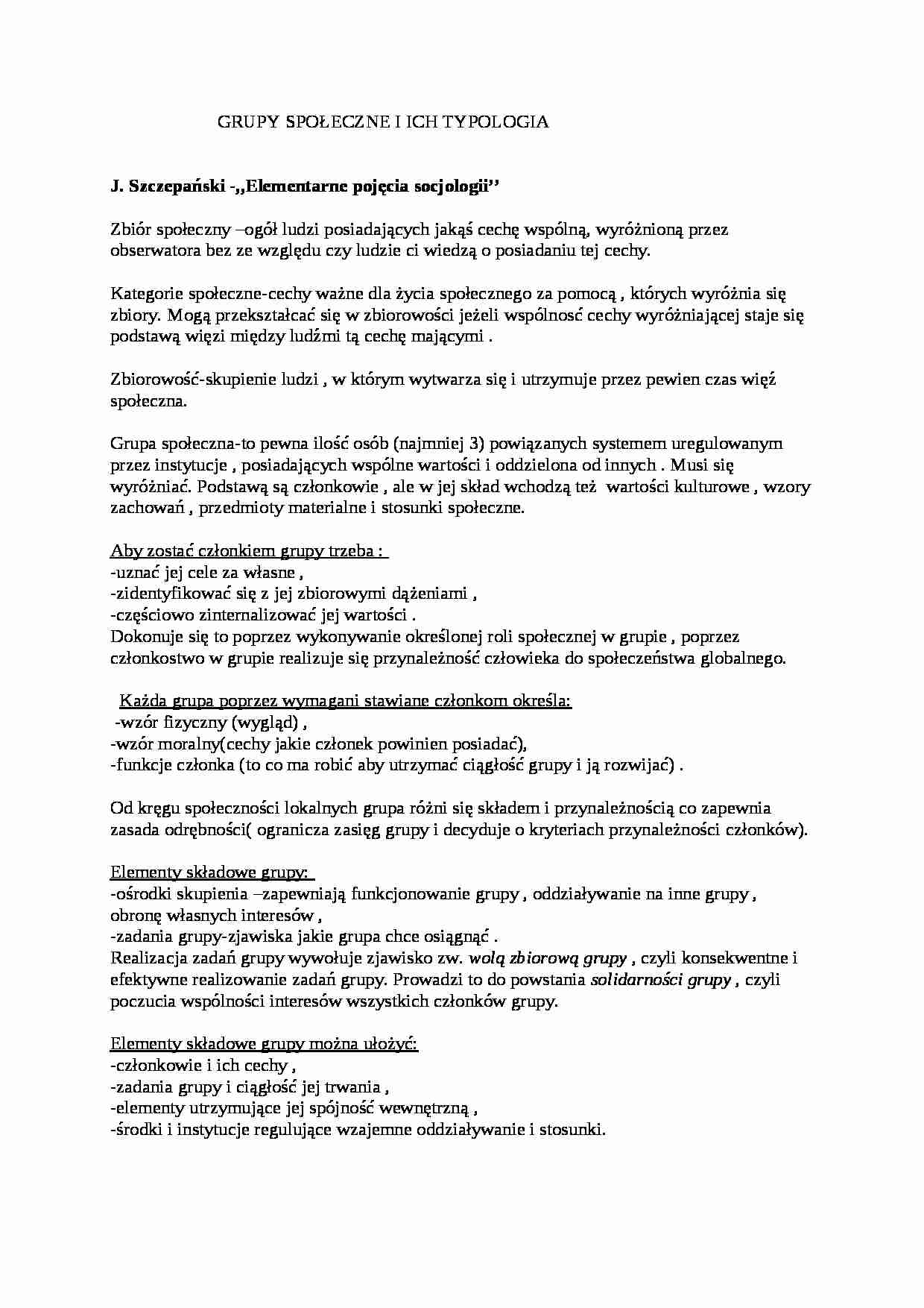 Grupy społeczne i ich typologia-opracowanie - strona 1