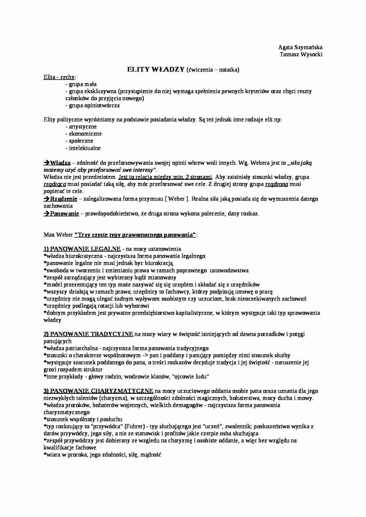 Polityka, elity władzy-opracowanie - strona 1
