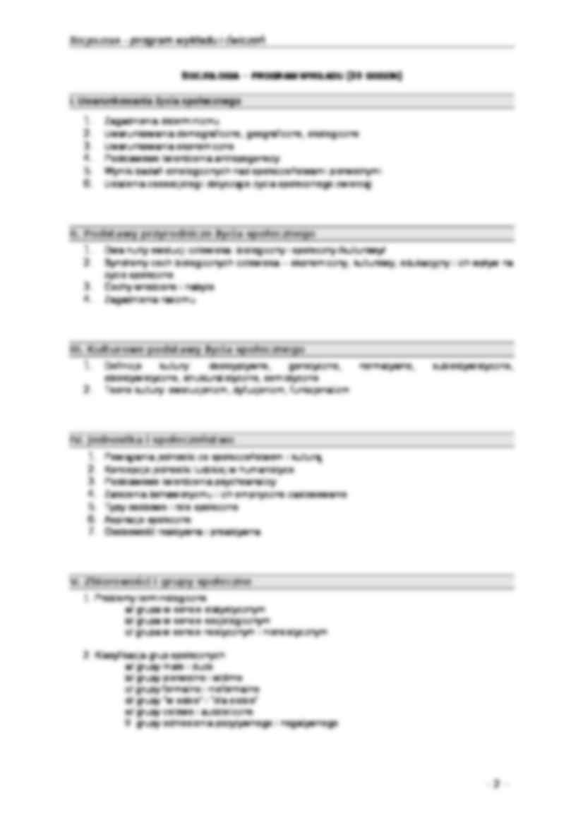 Socjologia - program wykładu  - strona 2