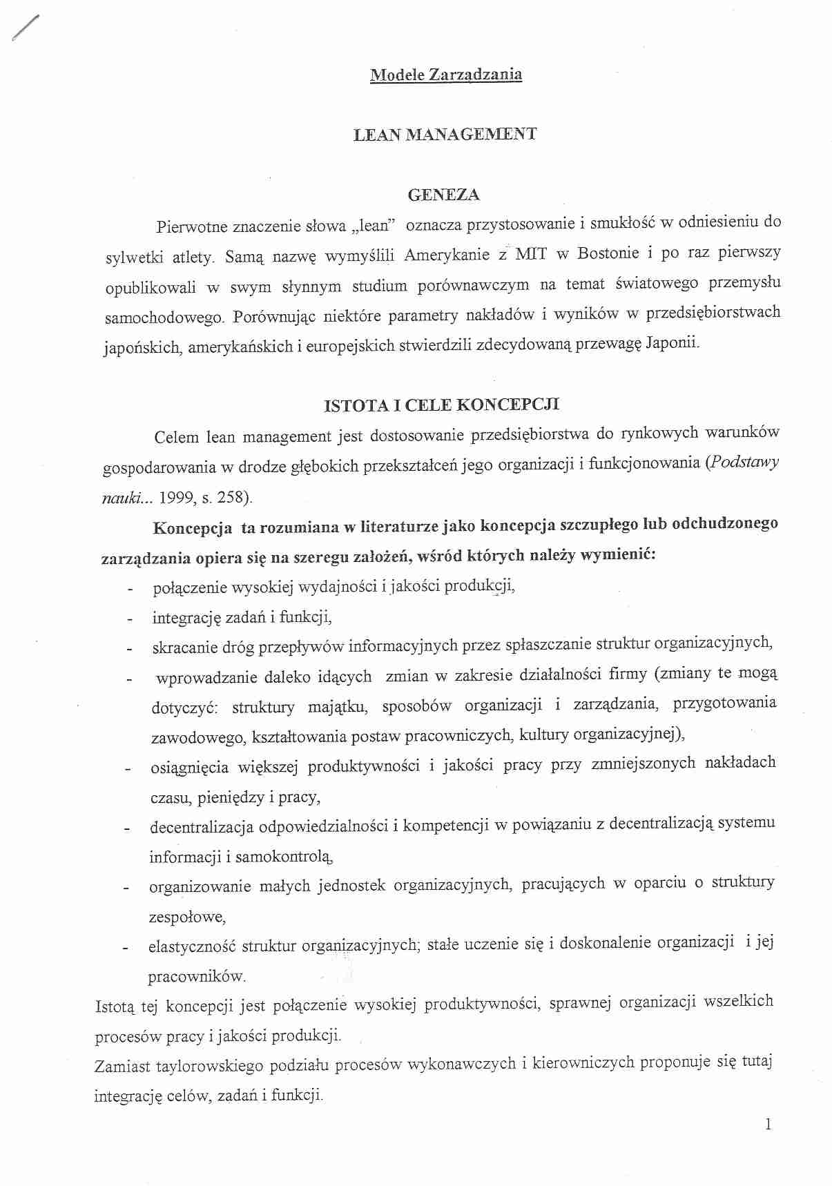 Koncepcje zarządzania - Wykłady cz 1.  MWSE - strona 1