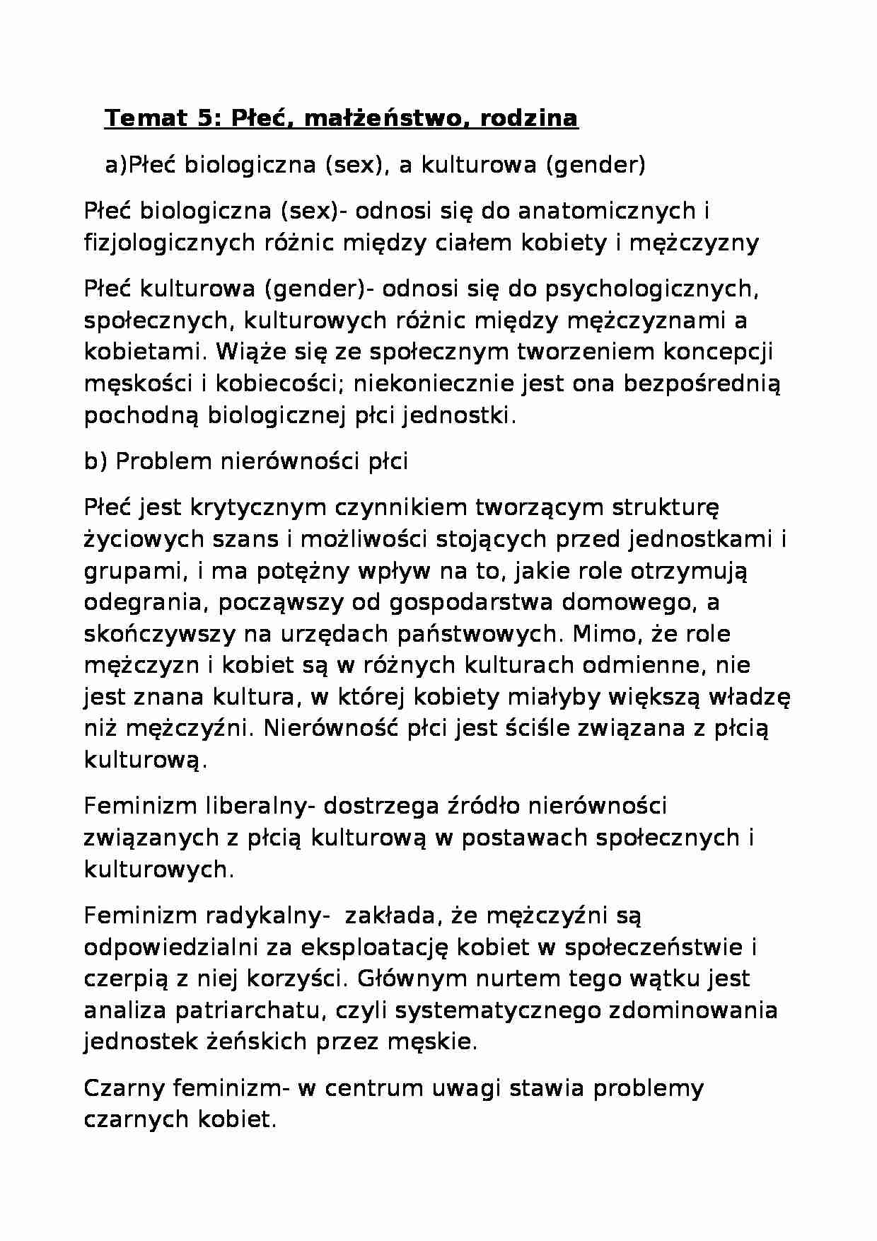 Płeć, małżeństwo, rodzina-opracowanie - strona 1