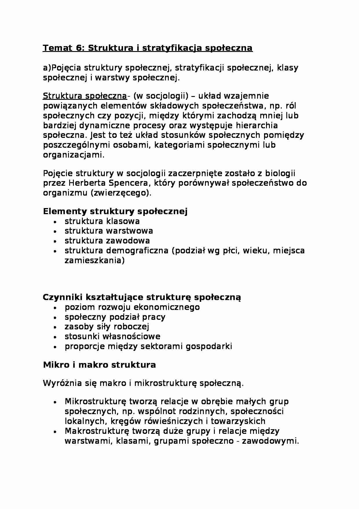 Struktura i stratyfikacja społeczna-opracowanie - strona 1