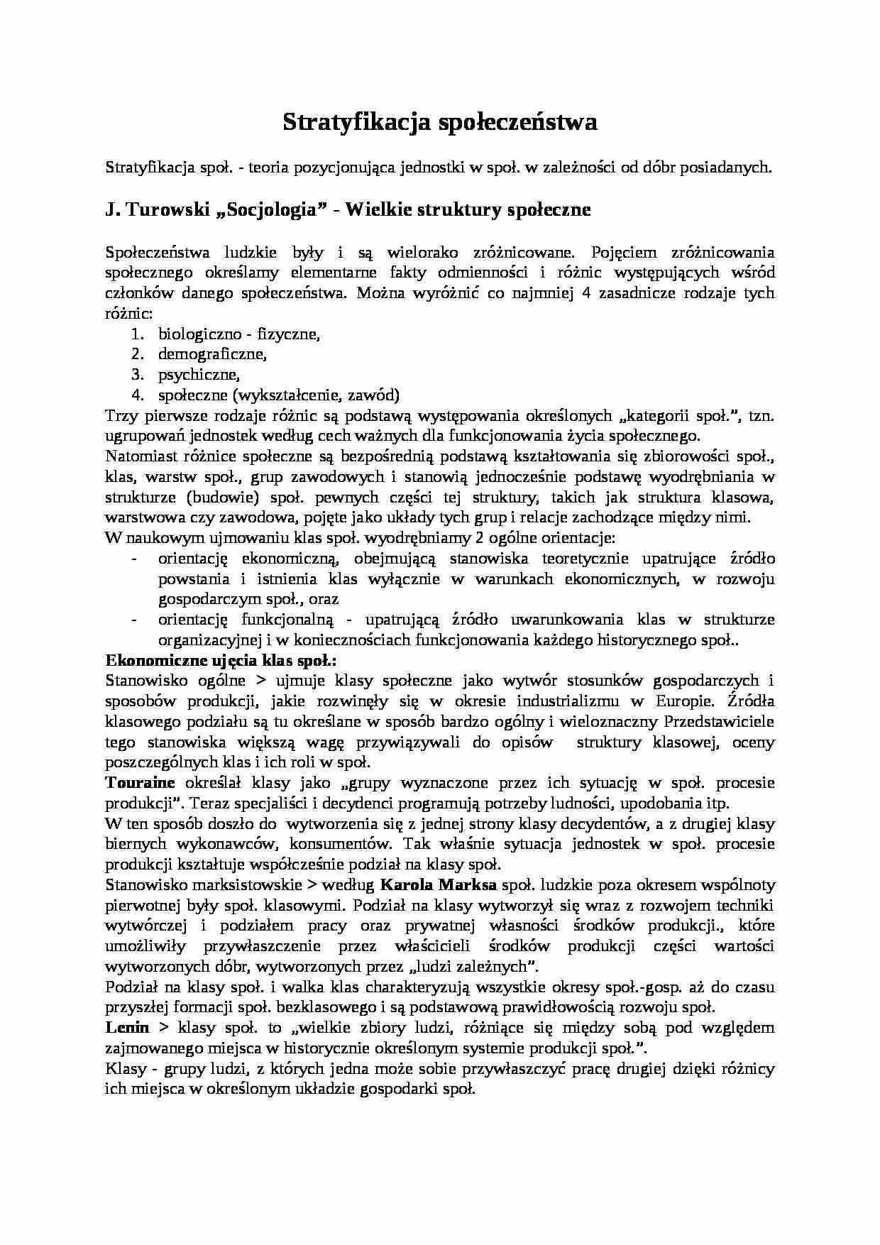 Stratyfikacja społeczeństwa-opracowanie - strona 1