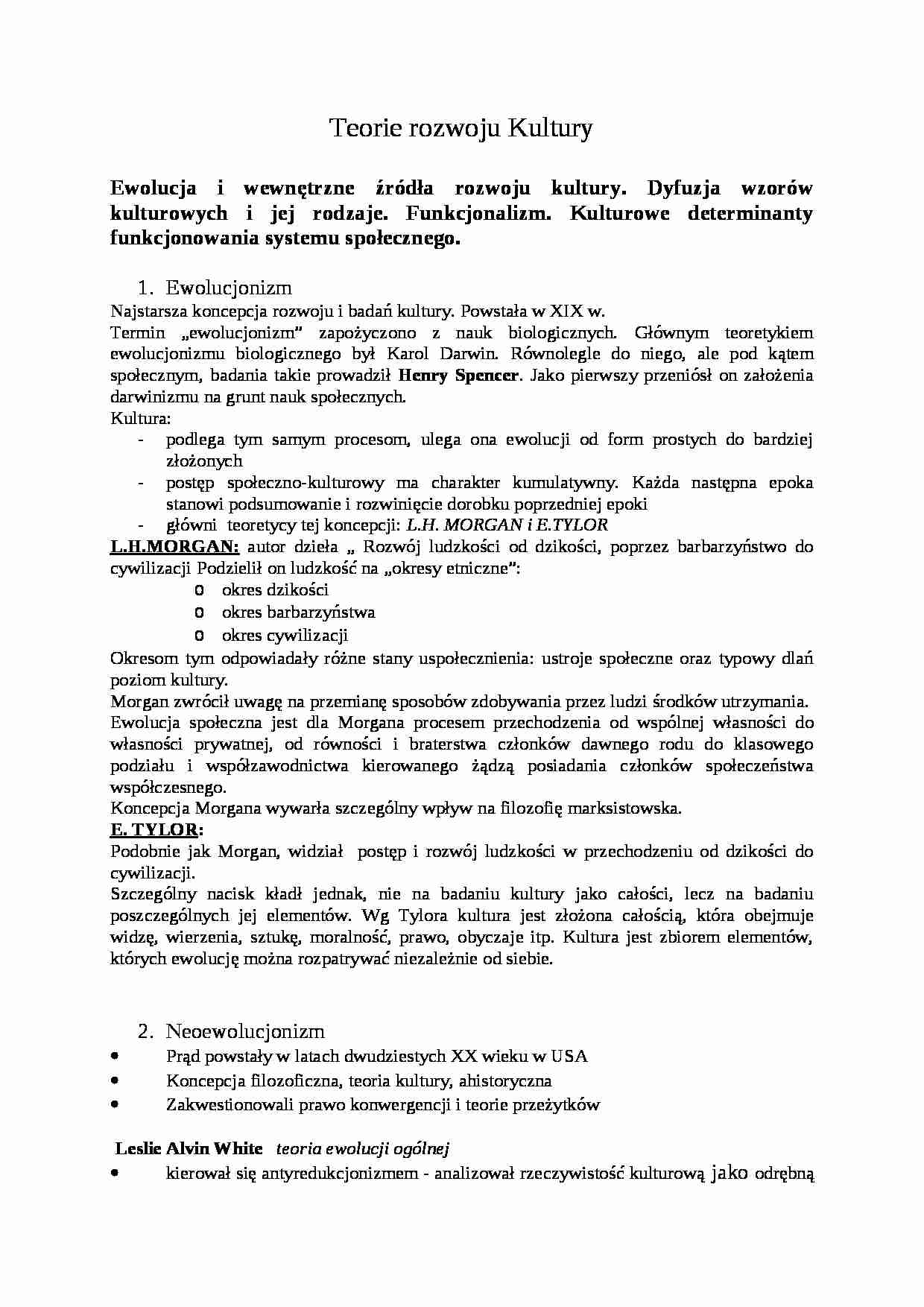 Teorie rozwoju Kultury-opracowanie - strona 1