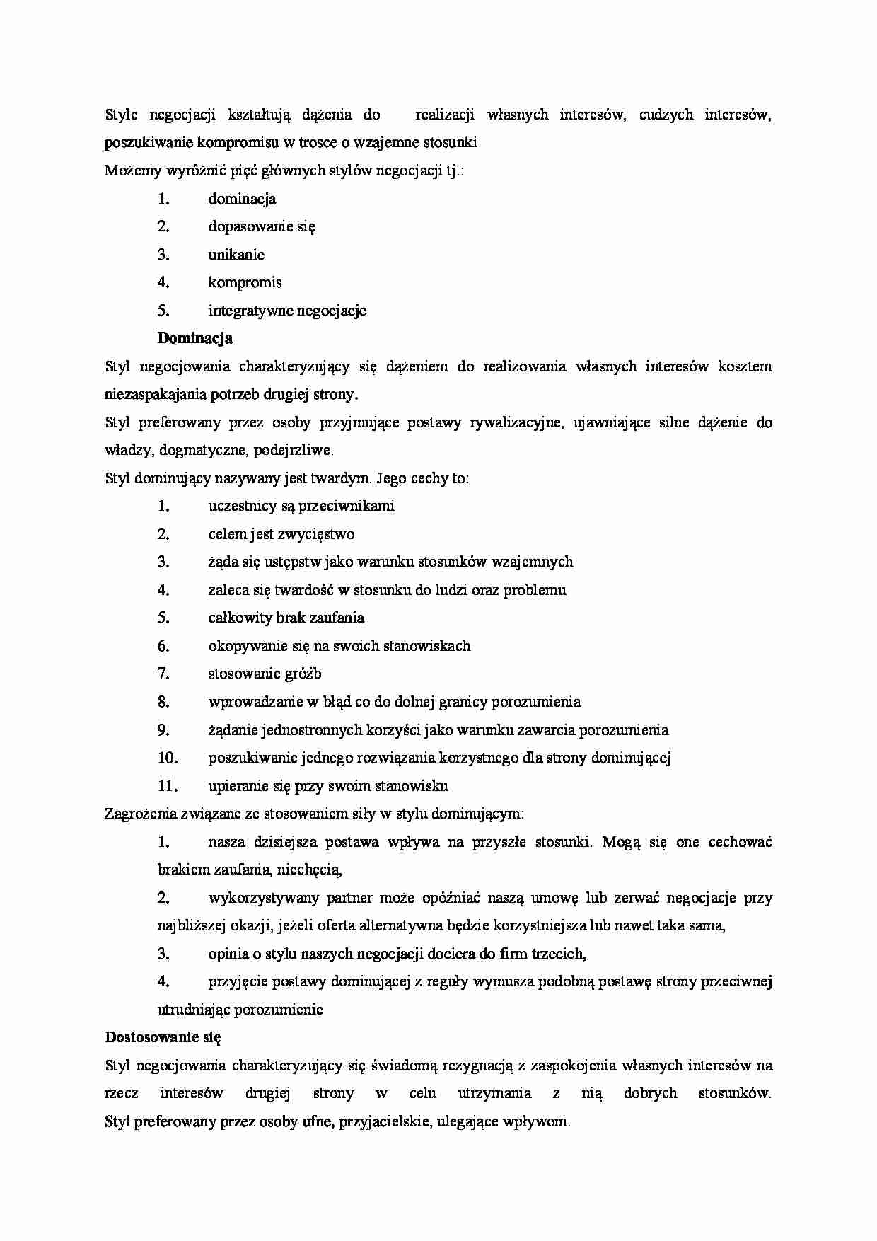 Style negocjacji - referat - strona 1