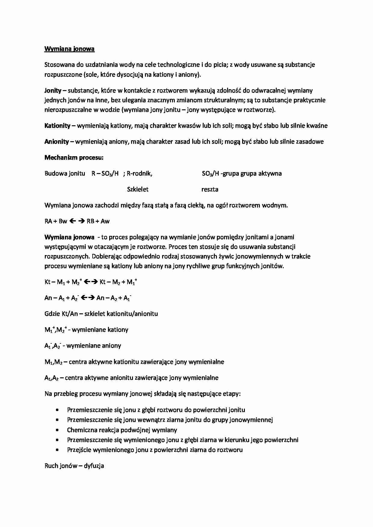 Wymiana jonowa-opracowanie - strona 1