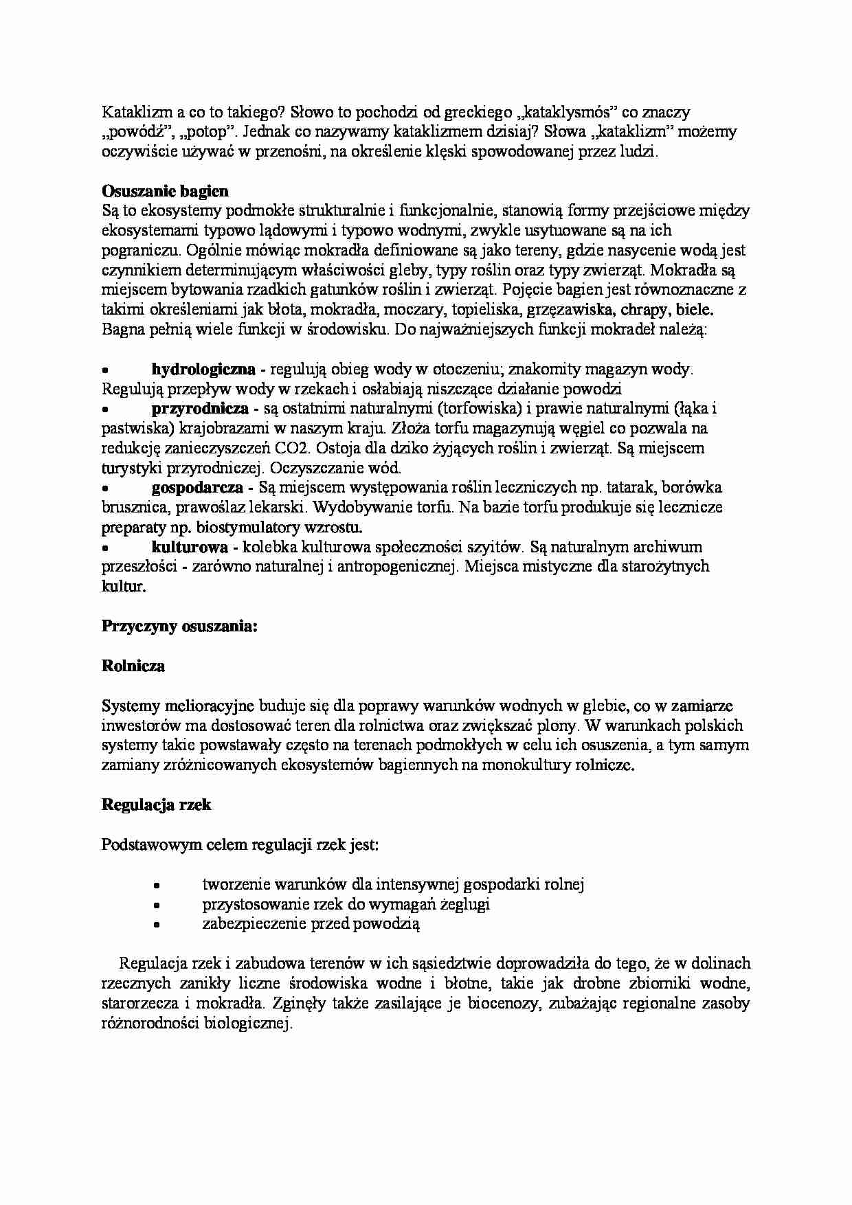 Wpływ kataklizmów wywolanych przez człowieka - osuszanie bagien - wykład - strona 1