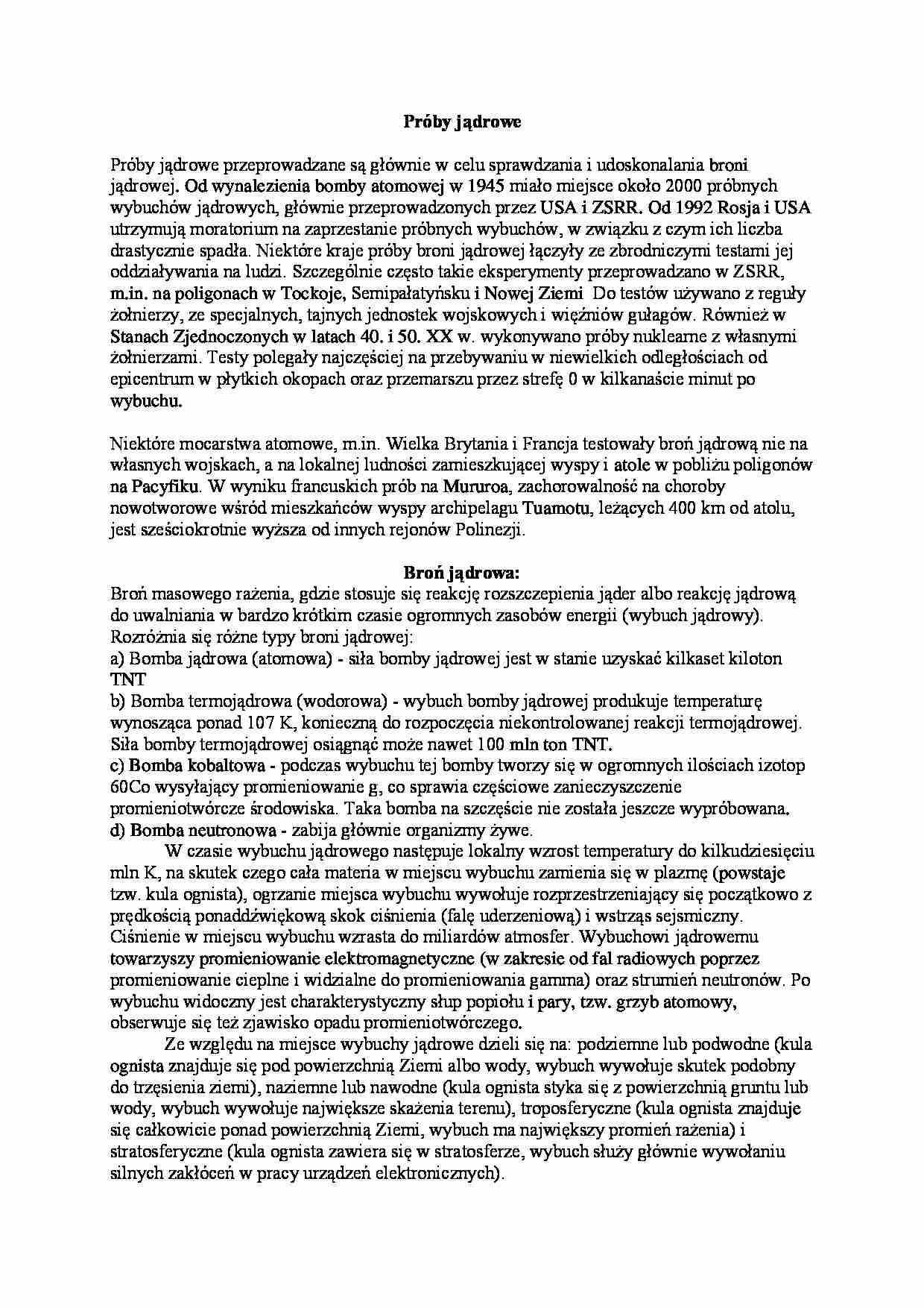 Wpływ kataklizmów wywołanych przez człowieka - Próby jądrowe - wykład - strona 1