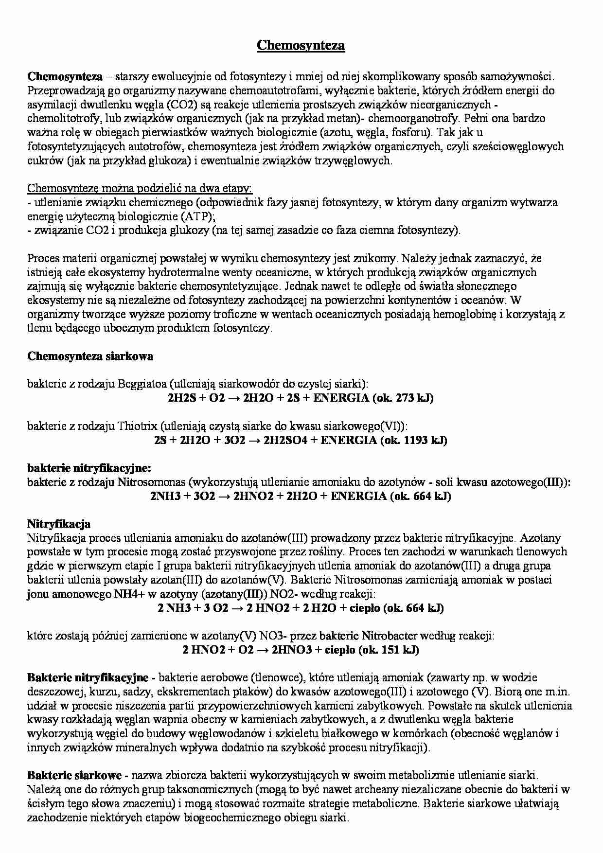 Chemosynteza-opracowanie - strona 1