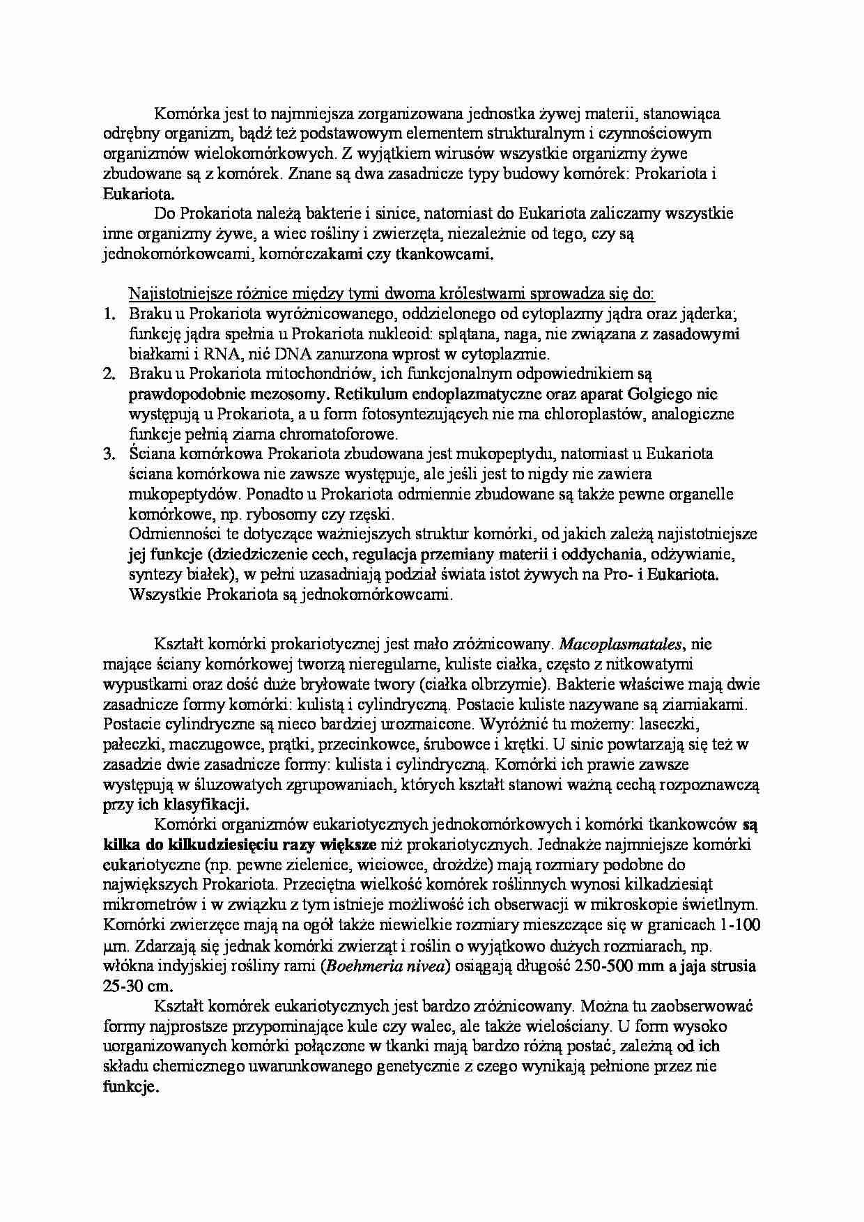 Komórkowa budowa organizmów-opracowanie - strona 1