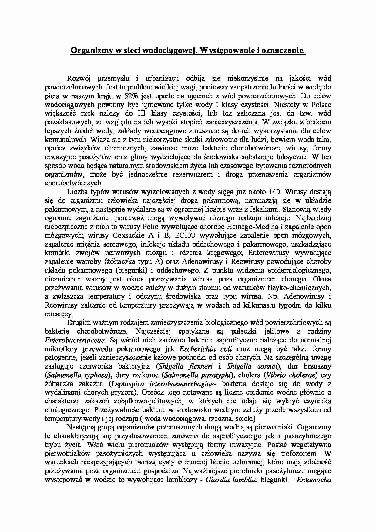 Organizmy w sieci wodociągowej-opracowanie - strona 1