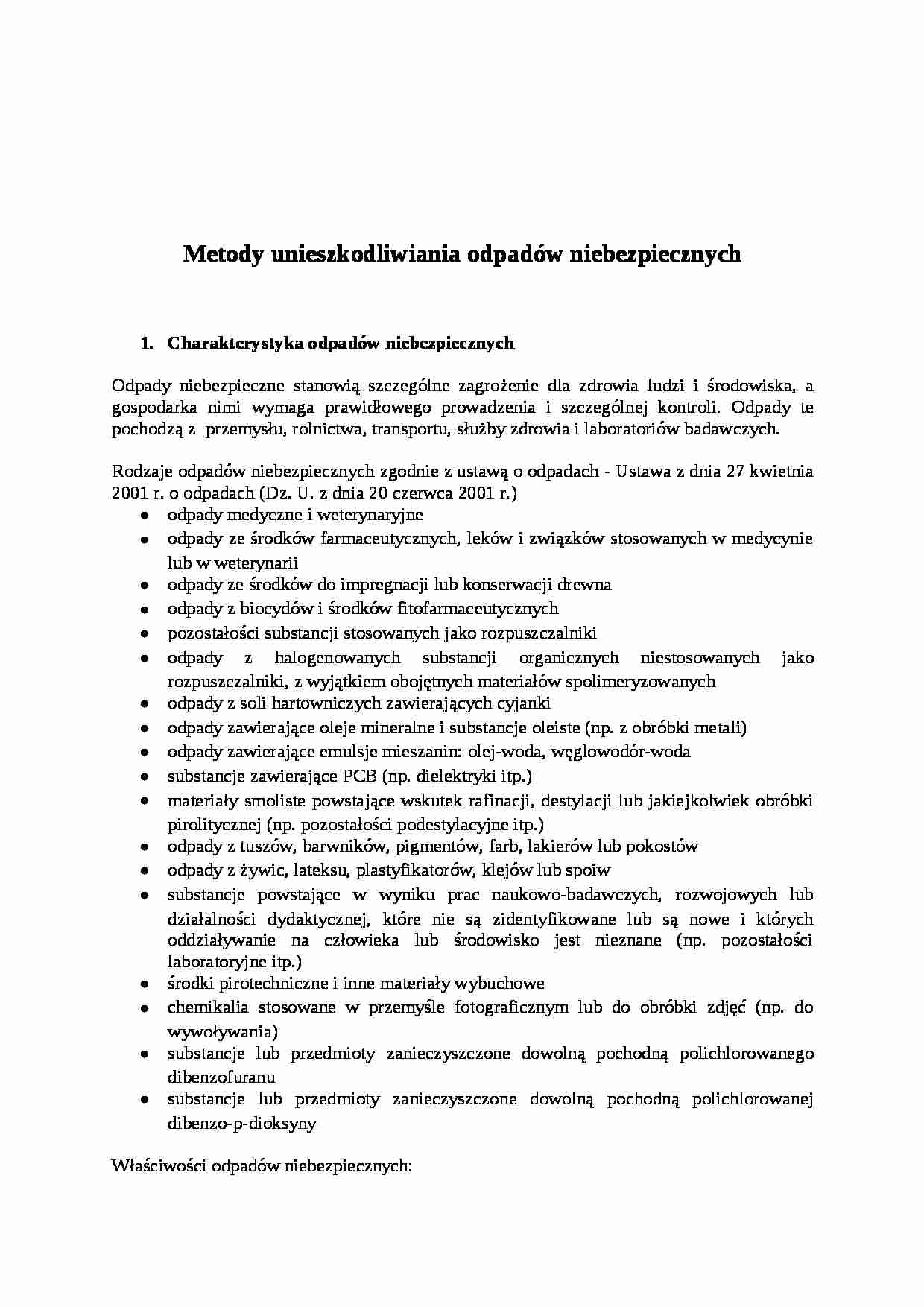 Unieszkodliwianie odpadow niebezpiecznych - wykład - strona 1